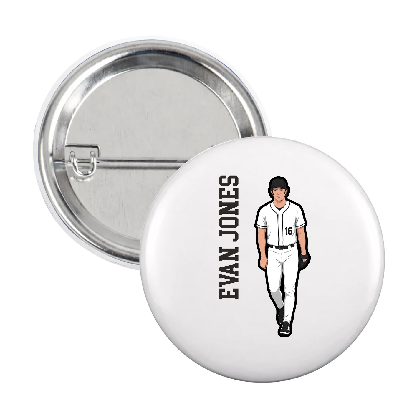 Game Day Button — Name Vertical in White