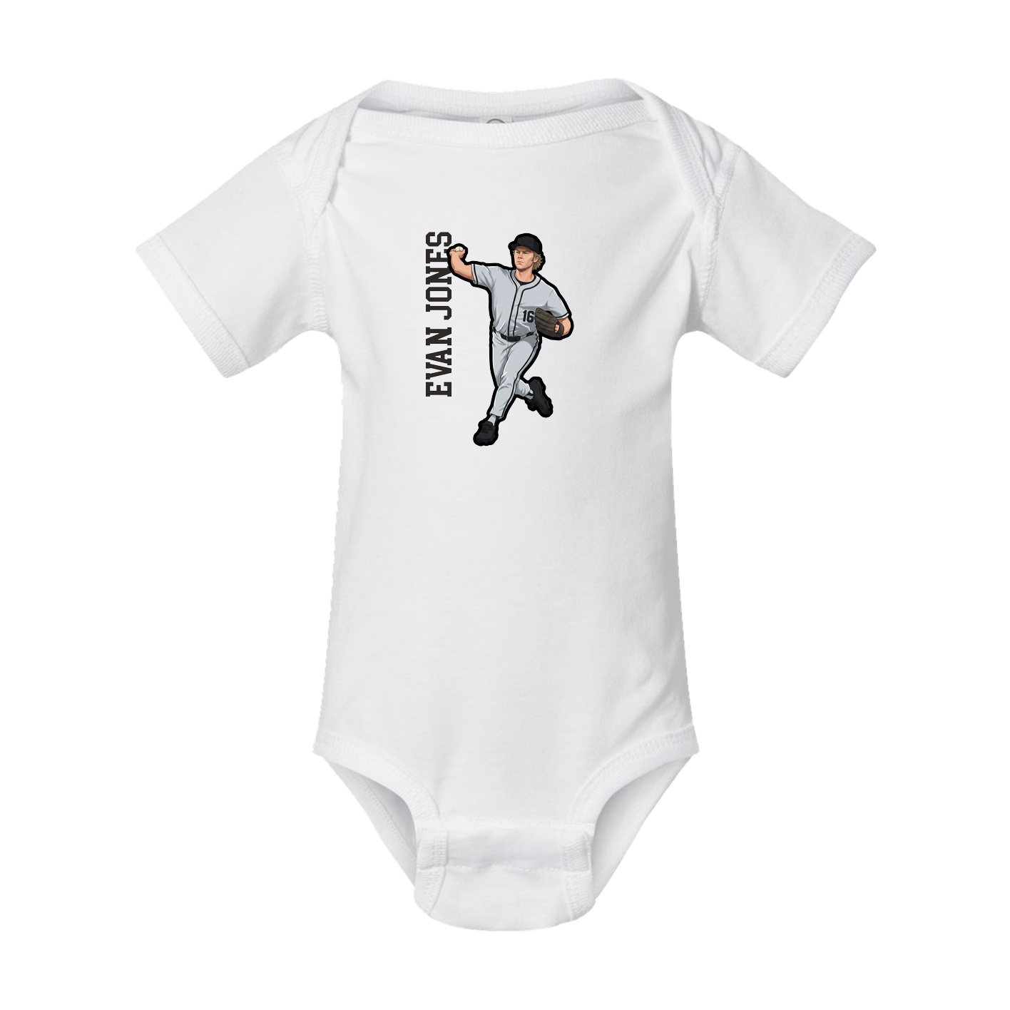 Baby Onesie — Name Vertical in White