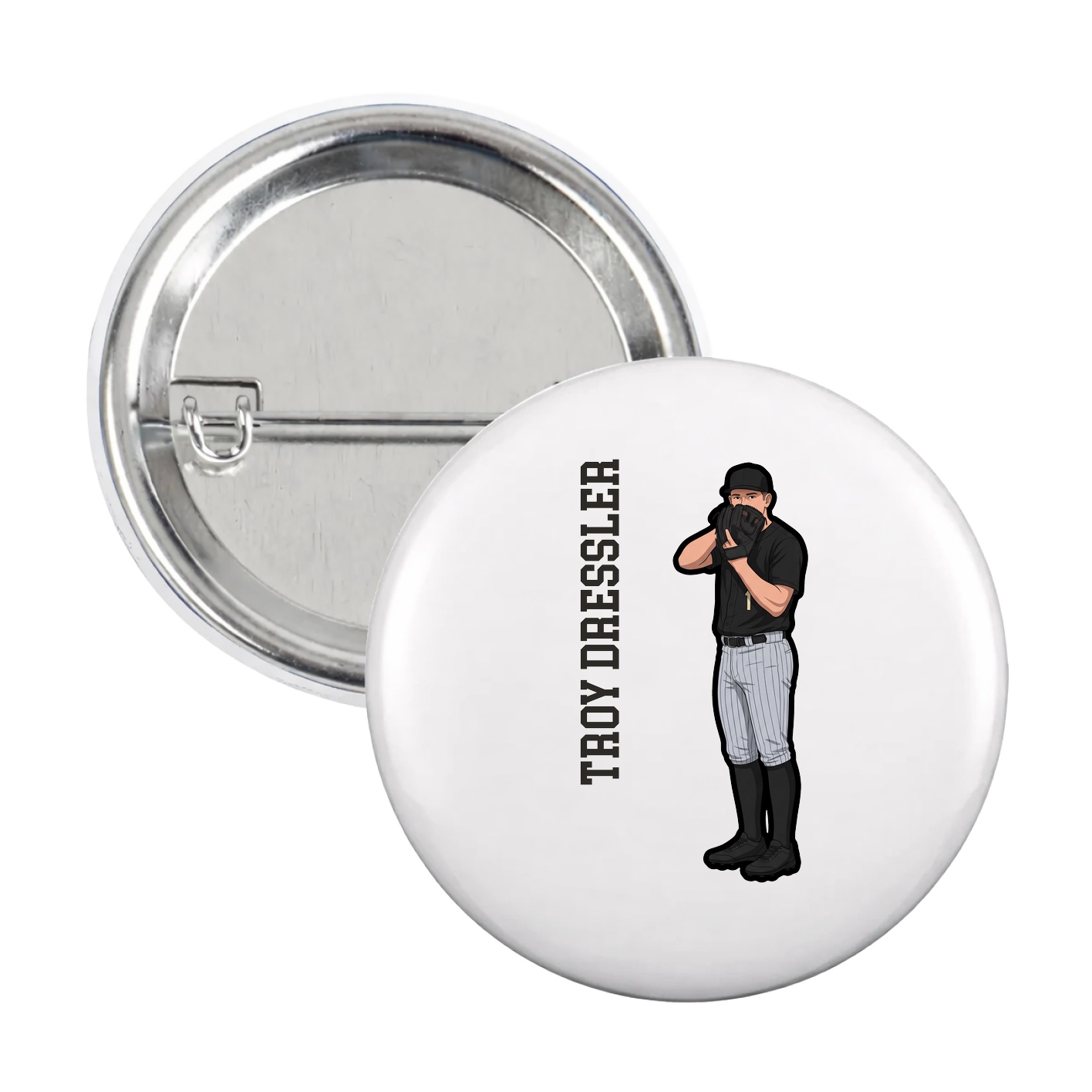 Game Day Button — Name Vertical in White