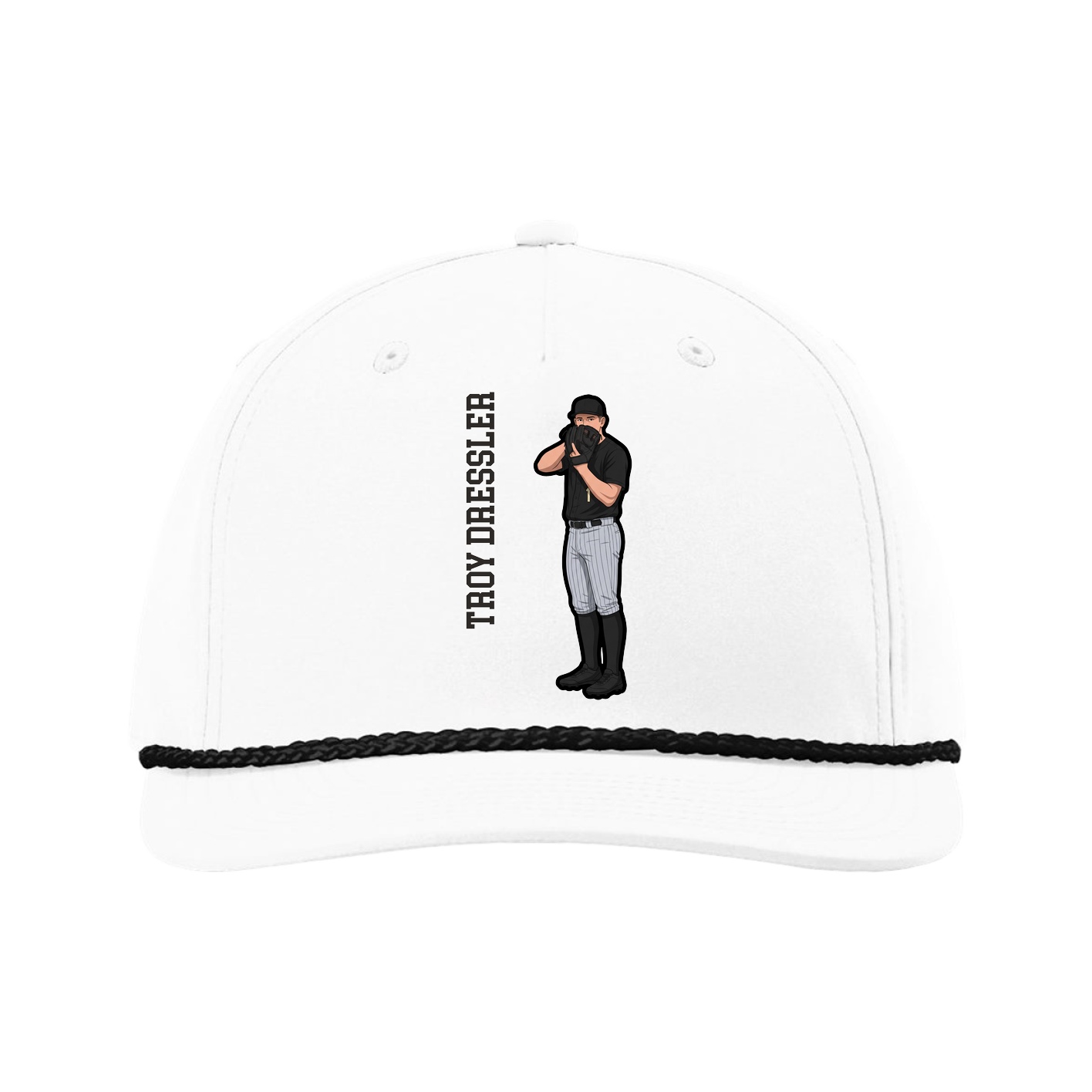 Five-Panel Classic Rope Cap — Name Vertical in White