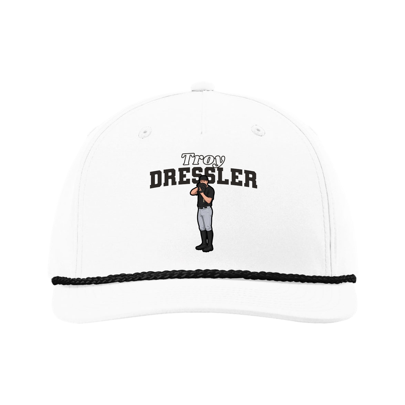 Five-Panel Classic Rope Cap — Name Arch in White