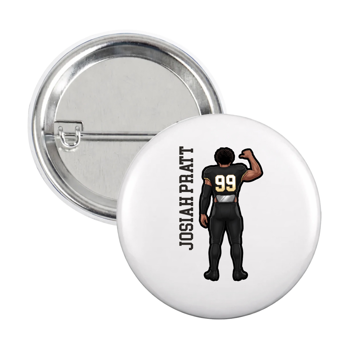 Game Day Button — Name Vertical in White