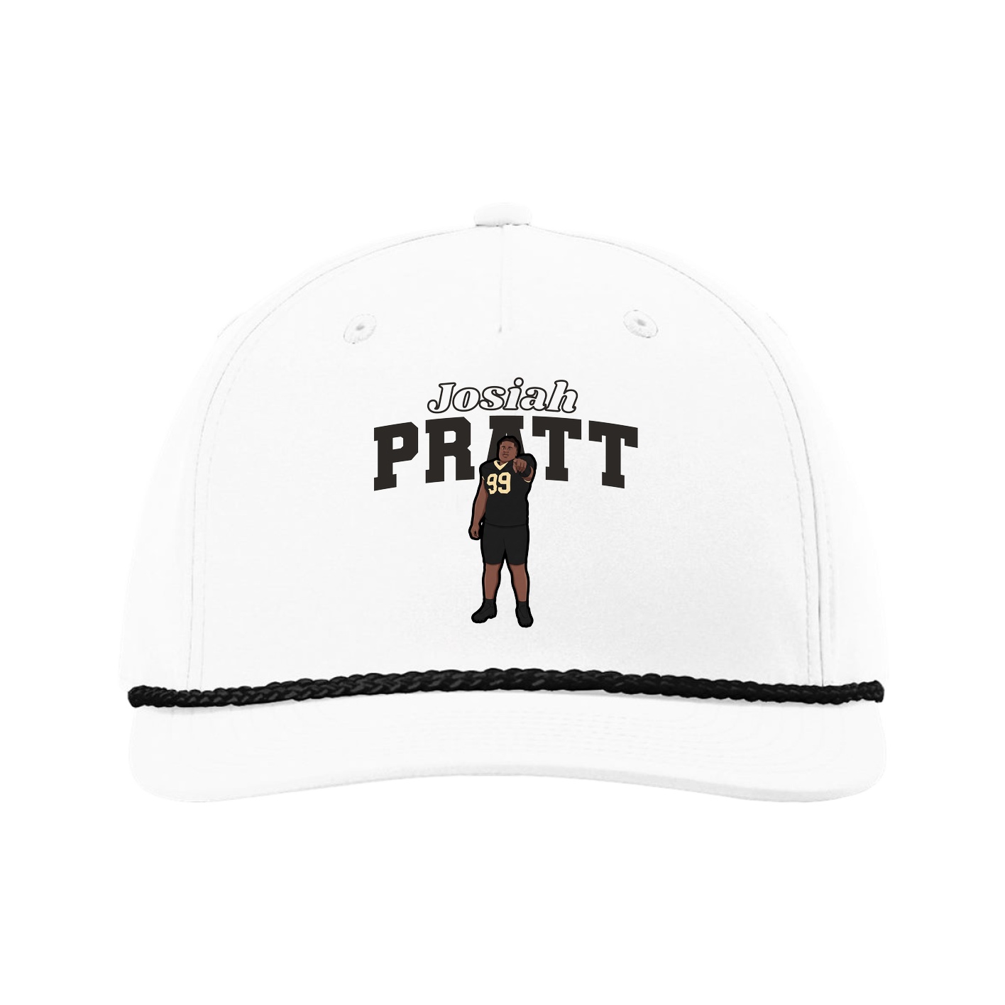 Five-Panel Classic Rope Cap — Name Arch in White