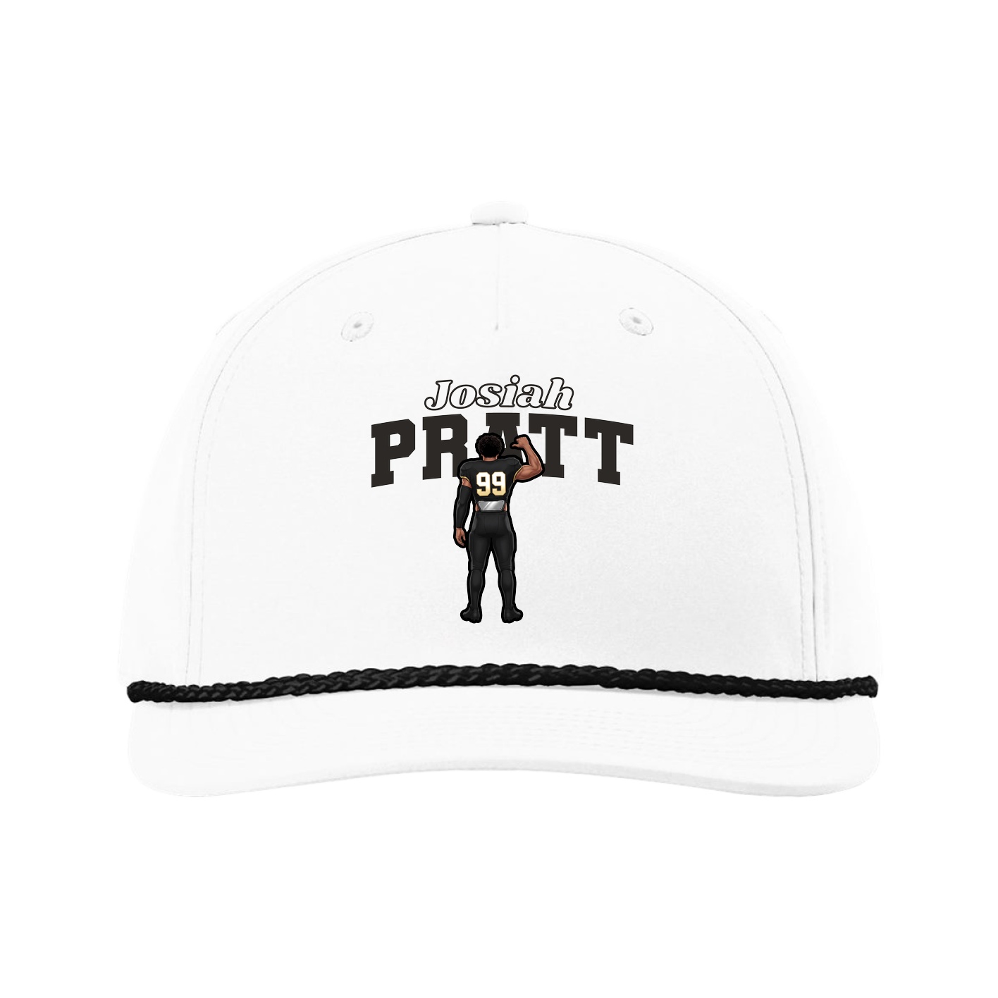 Five-Panel Classic Rope Cap — Name Arch in White