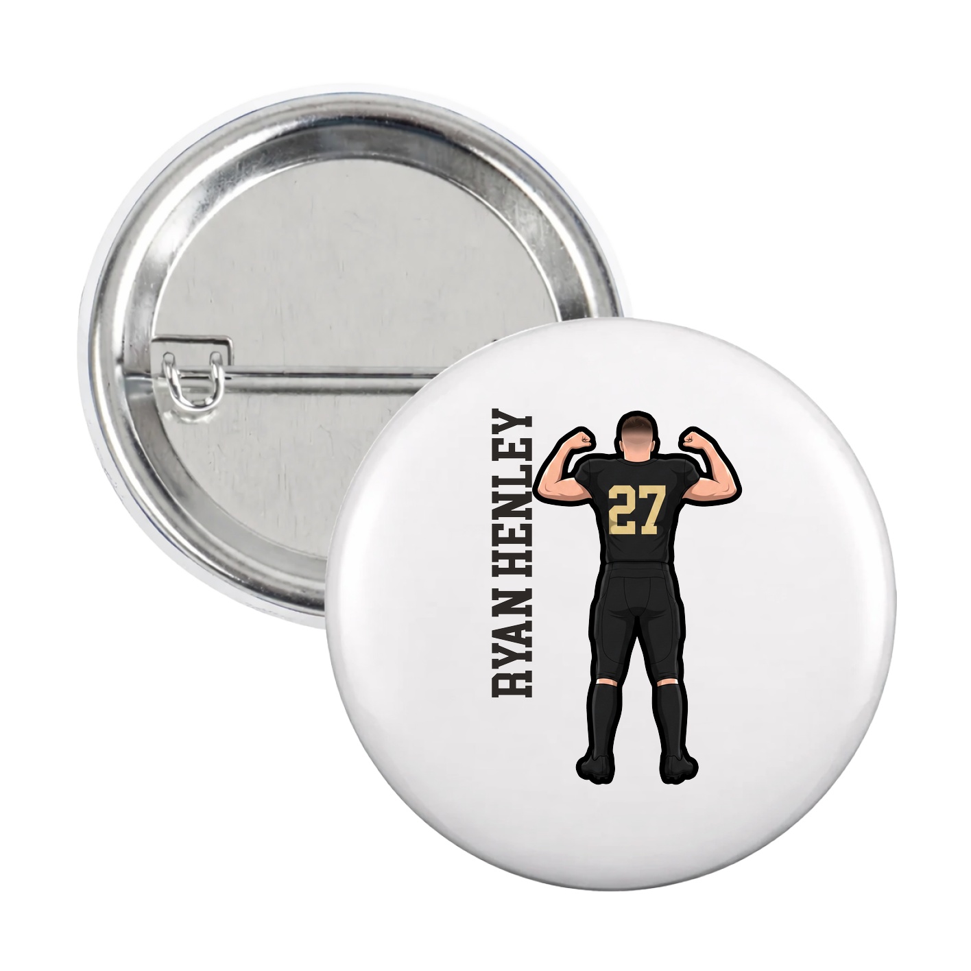 Game Day Button — Name Vertical in White