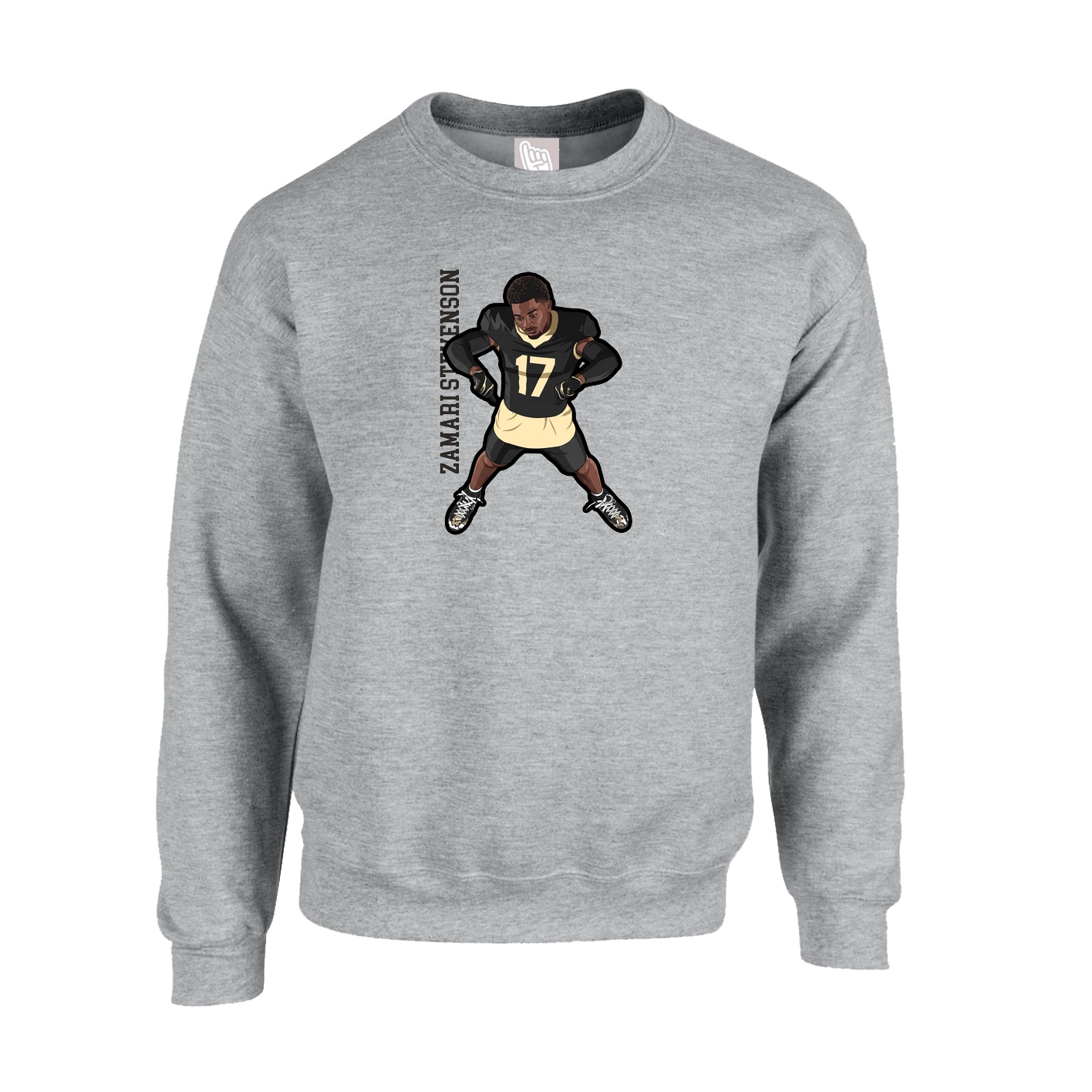Fleece Crew — Name Vertical in Grey