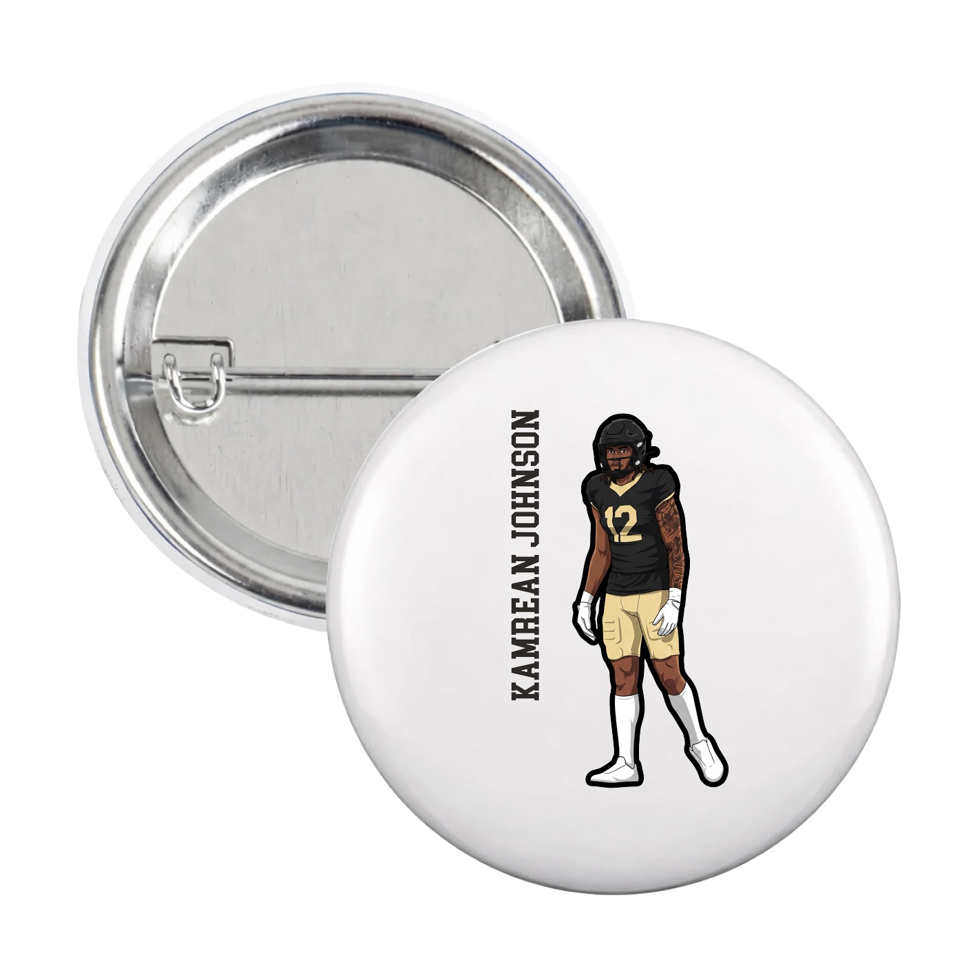 Game Day Button — Name Vertical in White