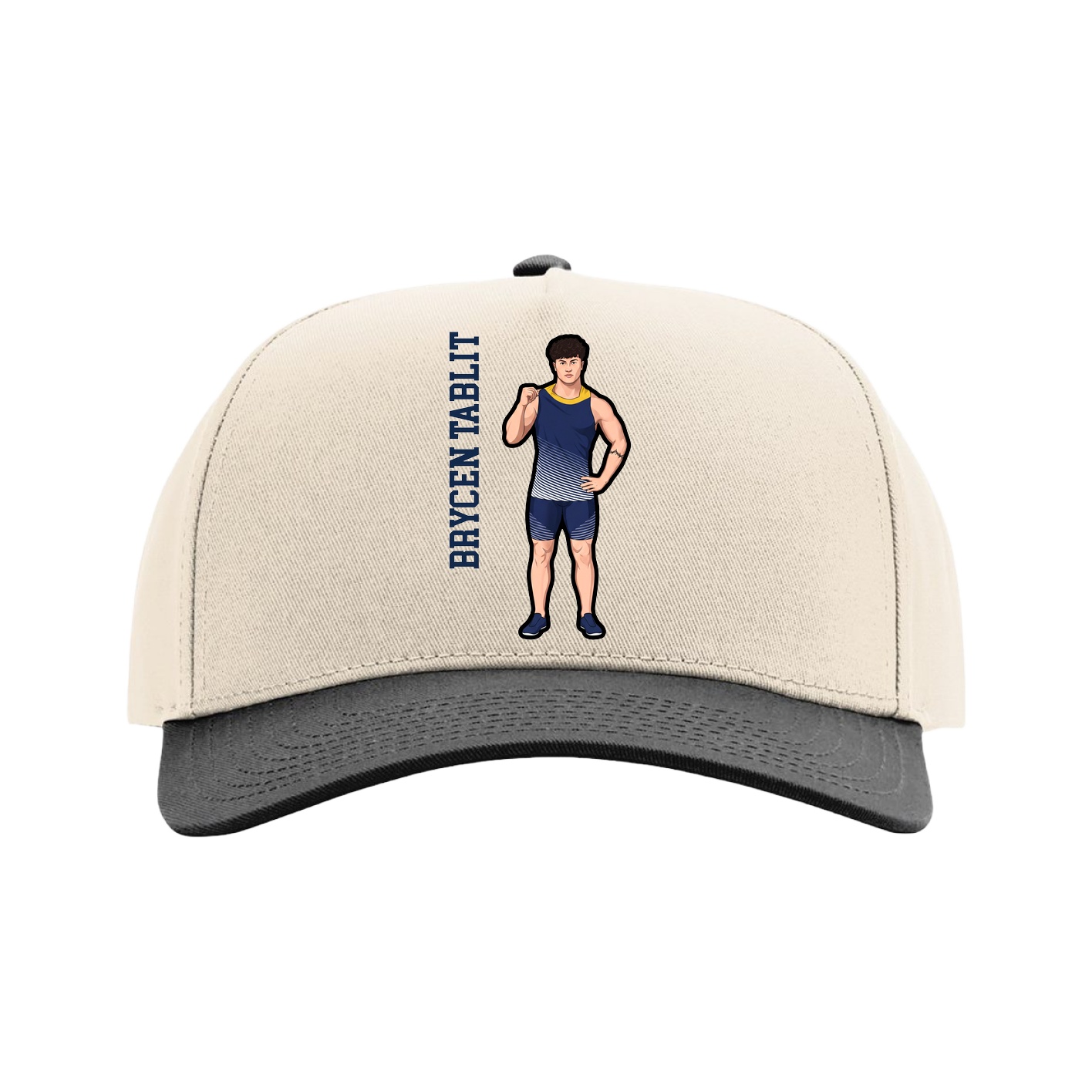 Full Fabric Five-Panel Champ Cap — Name Vertical in Cream/Black