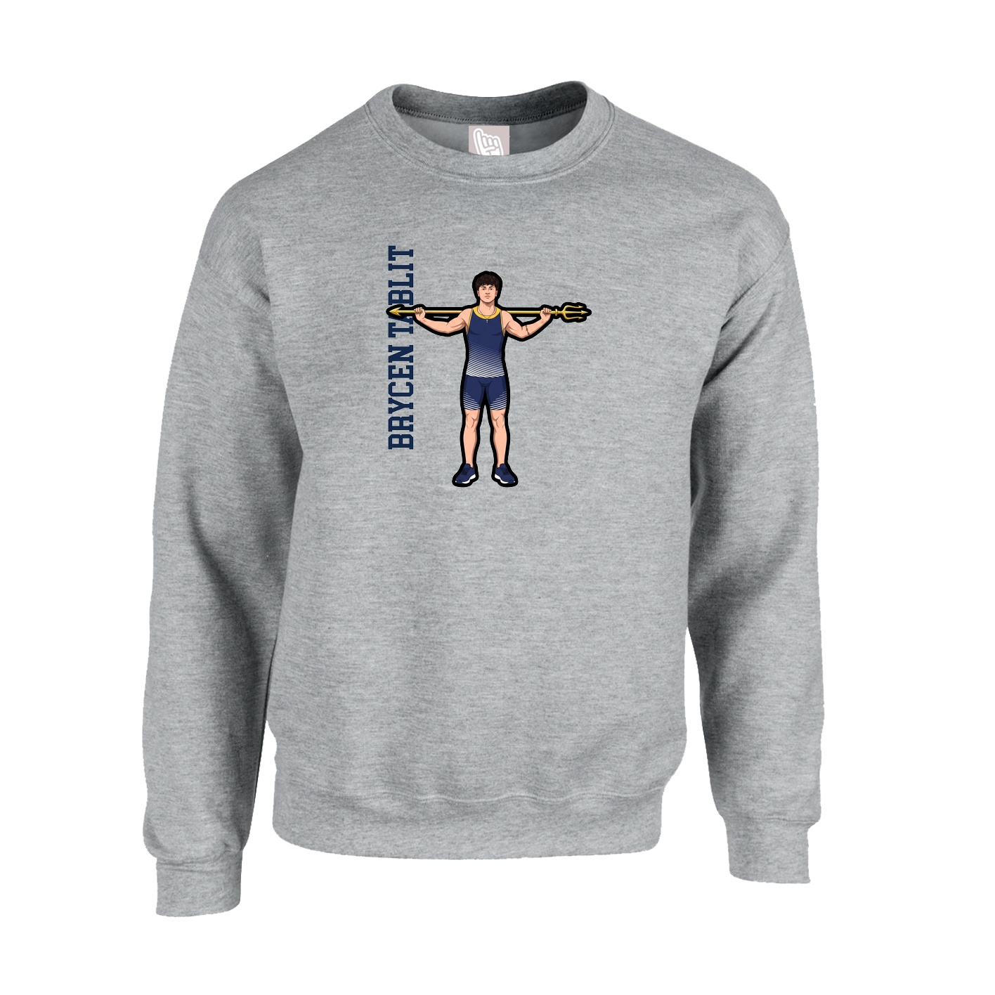 Fleece Crew — Name Vertical in Grey