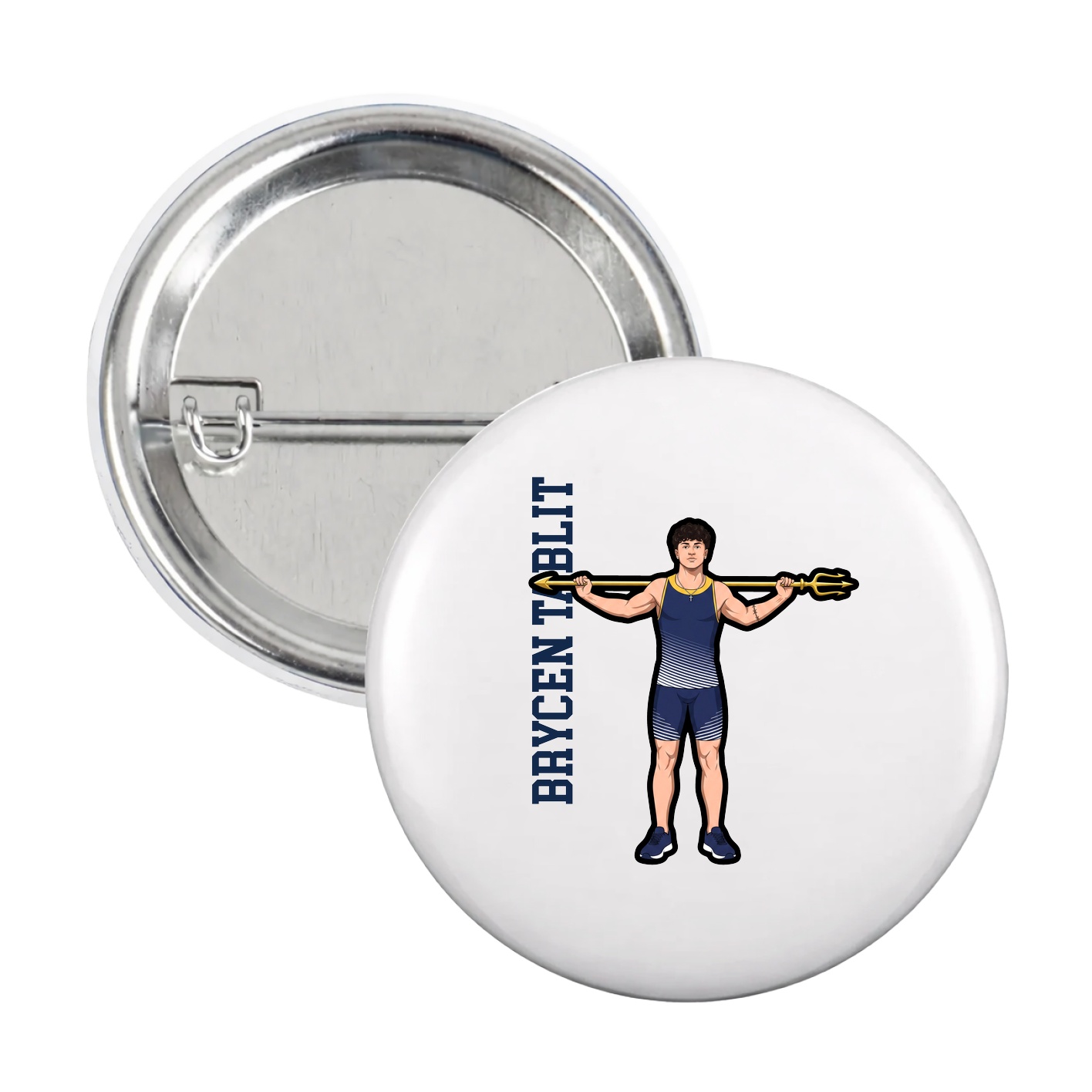 Game Day Button — Name Vertical in White