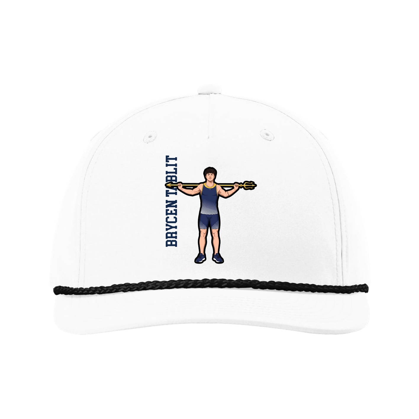 Five-Panel Classic Rope Cap — Name Vertical in White