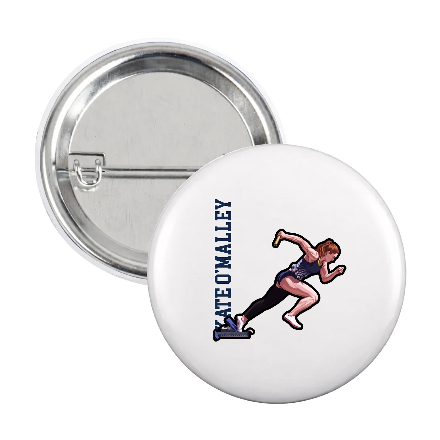 Game Day Button — Name Vertical in White