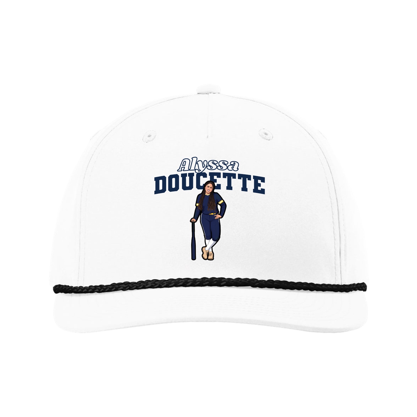 Five-Panel Classic Rope Cap — Name Arch in White