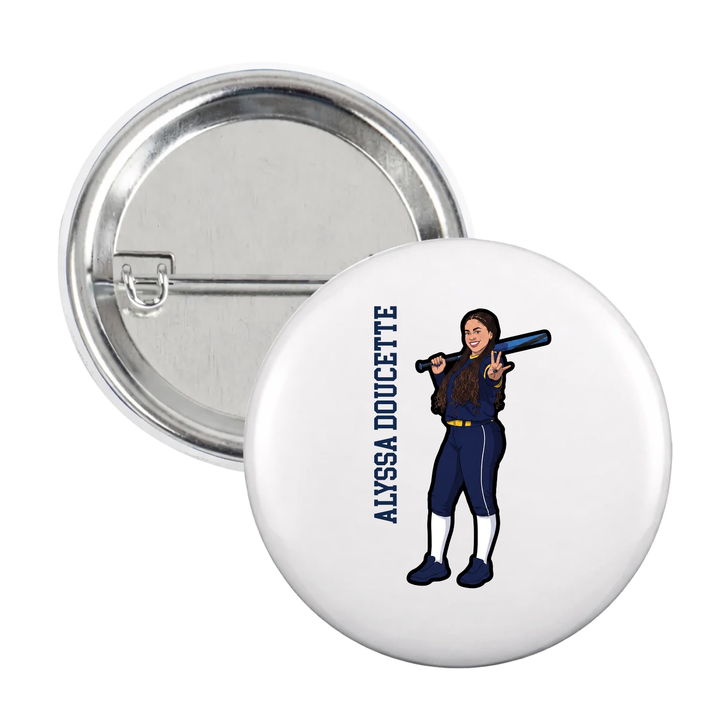Game Day Button — Name Vertical in White
