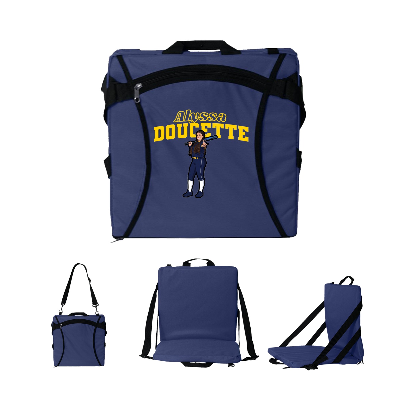 Folding Stadium Seat — Name Arch in Navy