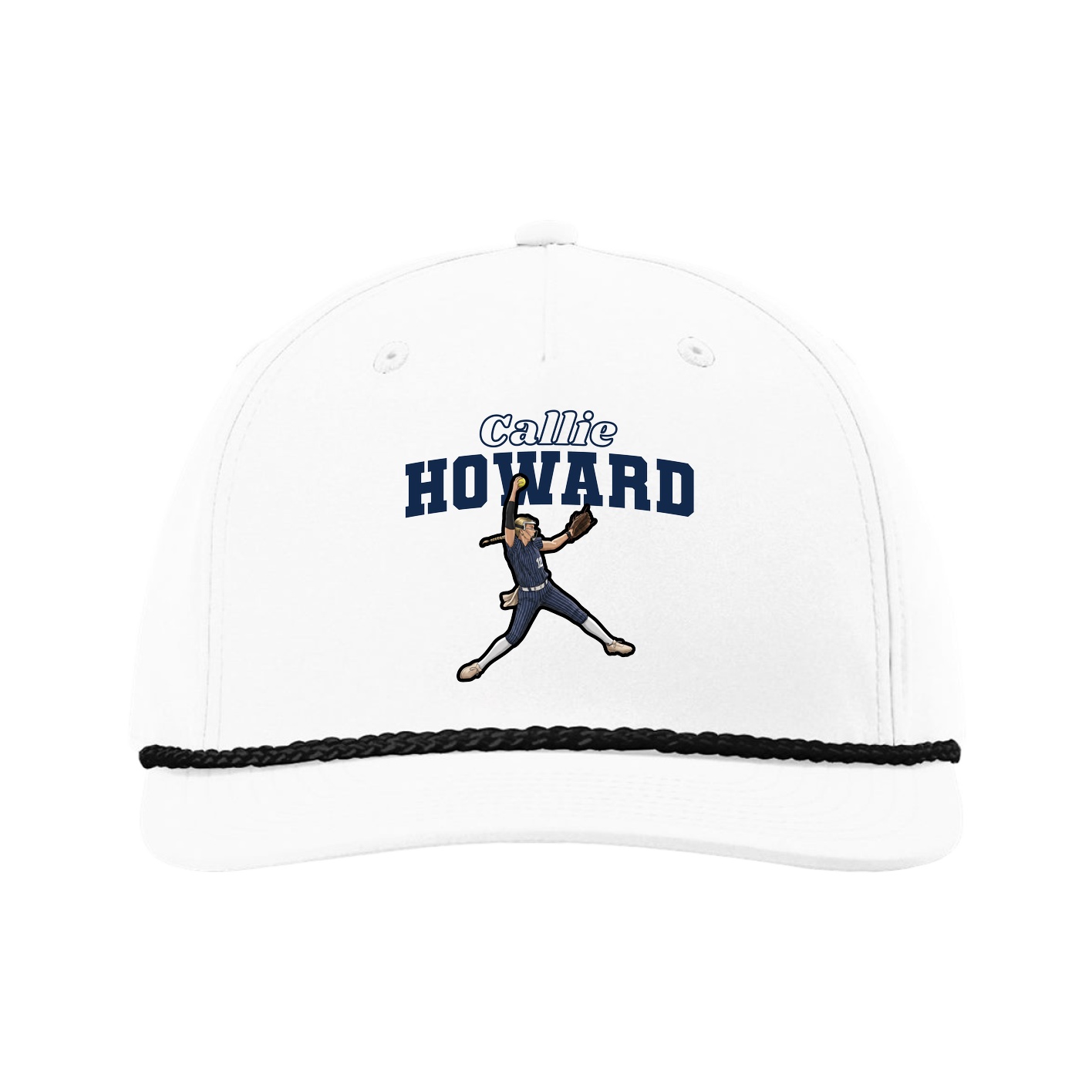 Five-Panel Classic Rope Cap — Name Arch in White