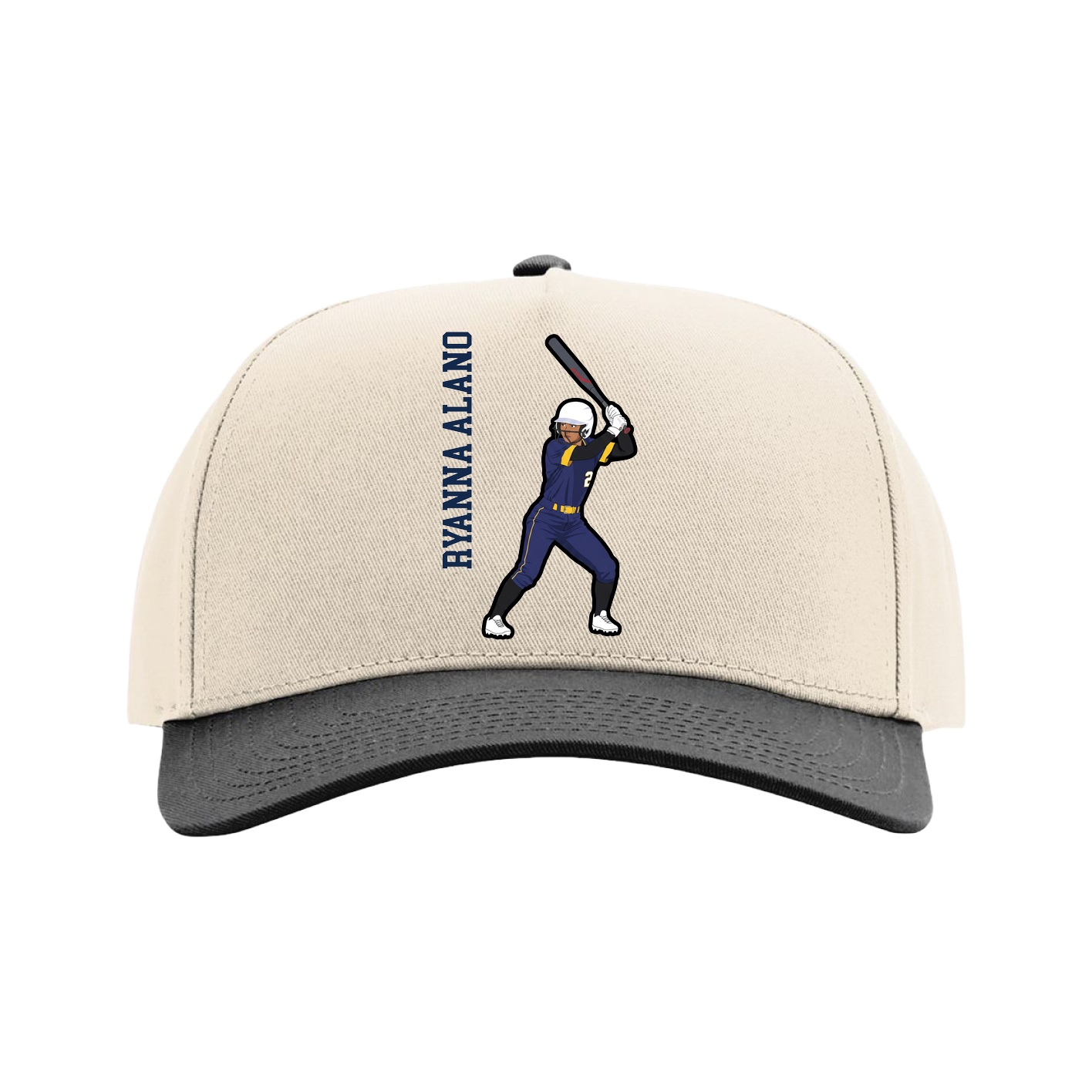Full Fabric Five-Panel Champ Cap — Name Vertical in Cream/Black