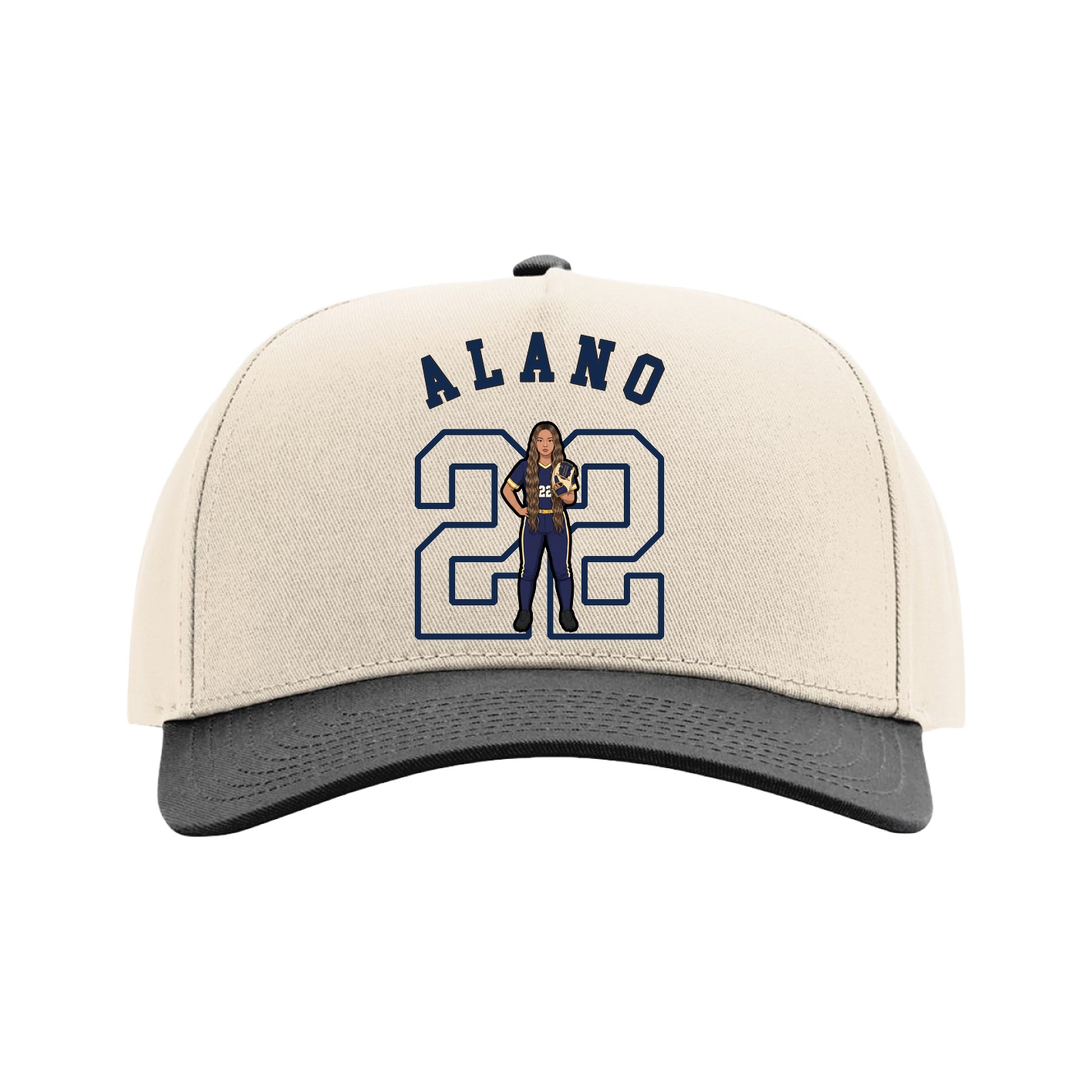 Full Fabric Five-Panel Champ Cap — Shirsey Arch in Cream/Black