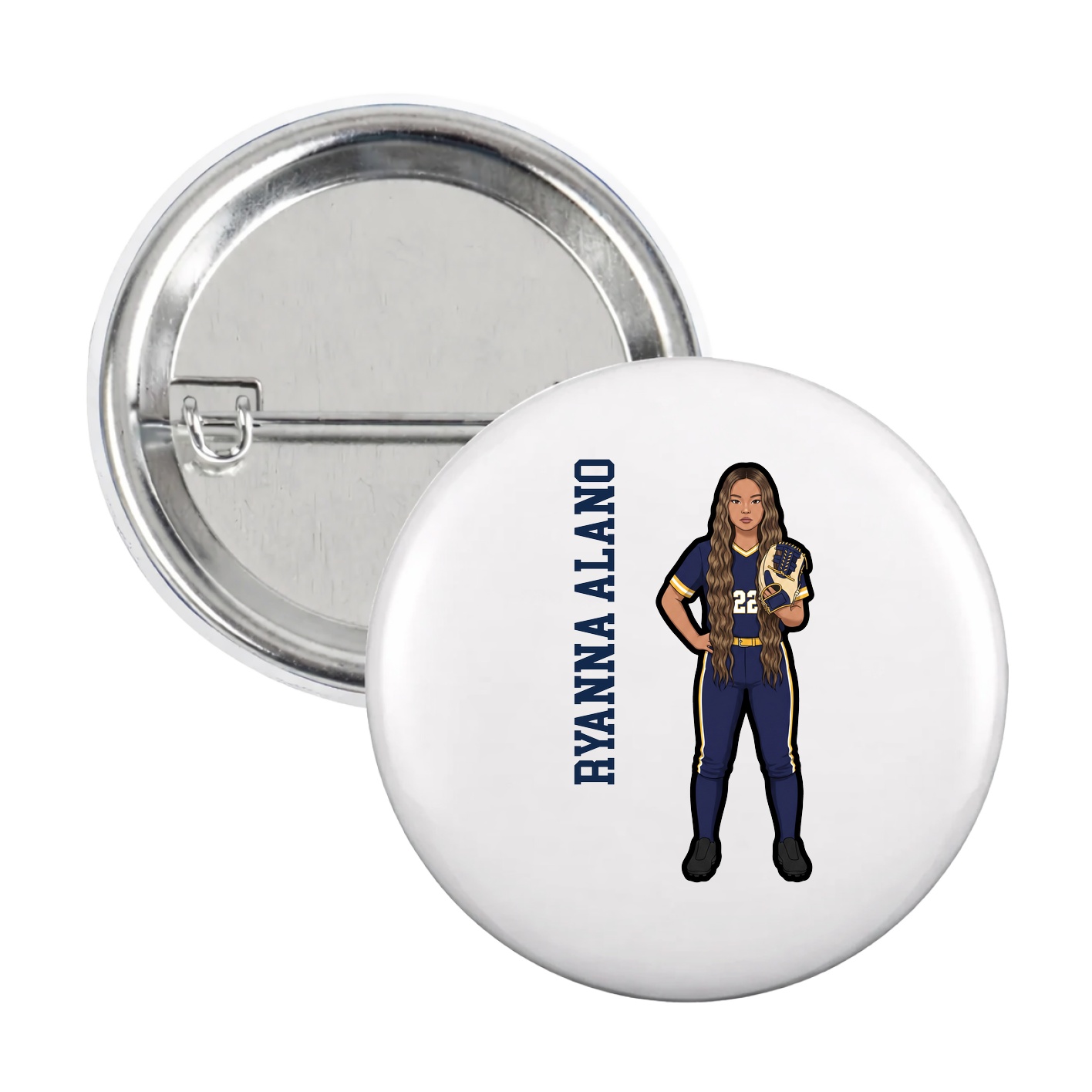 Game Day Button — Name Vertical in White