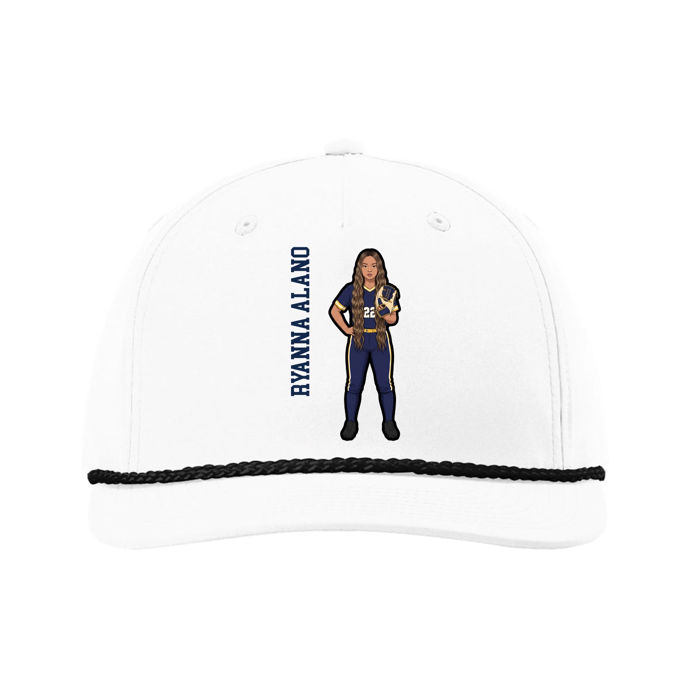 Five-Panel Classic Rope Cap — Name Vertical in White
