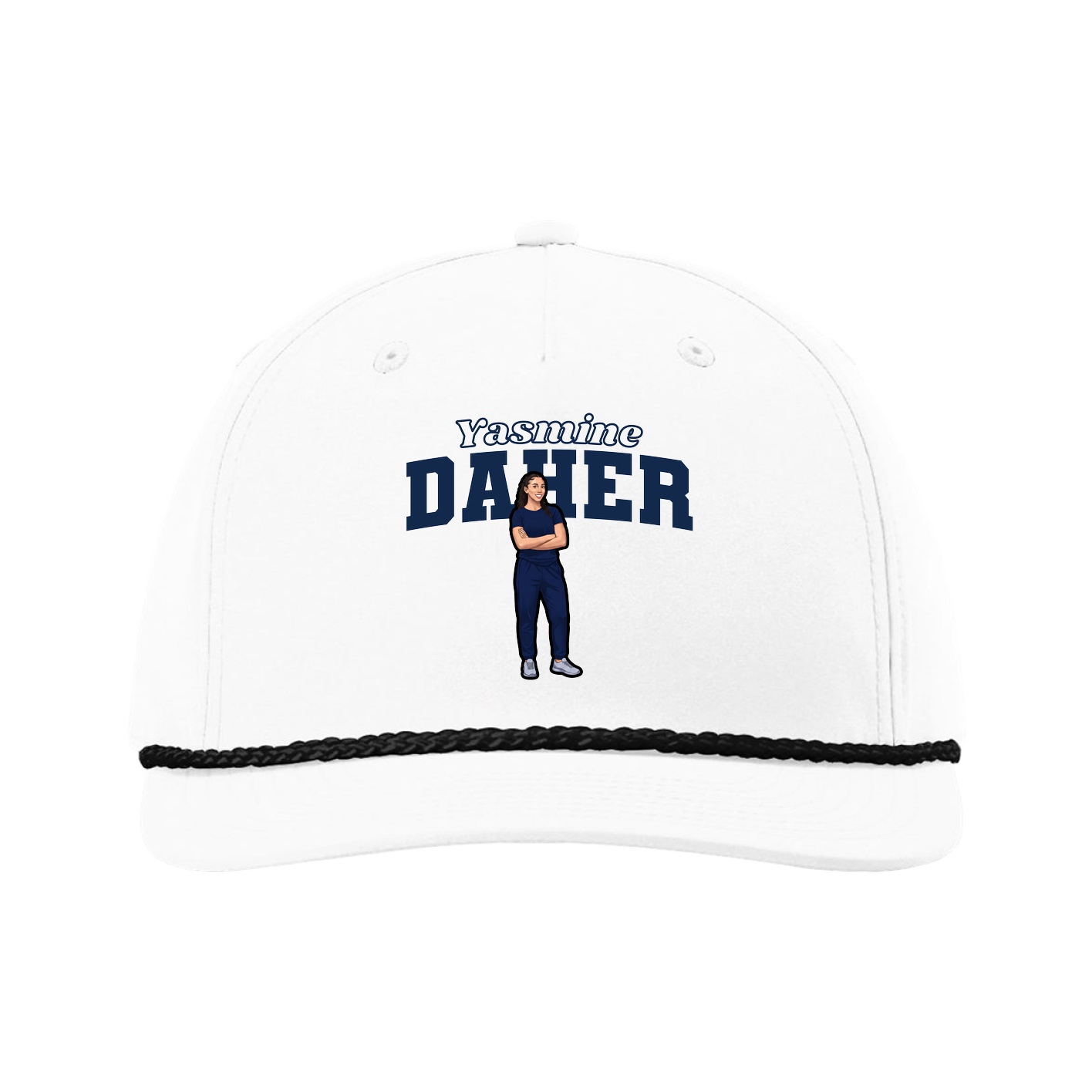 Five-Panel Classic Rope Cap — Name Arch in White