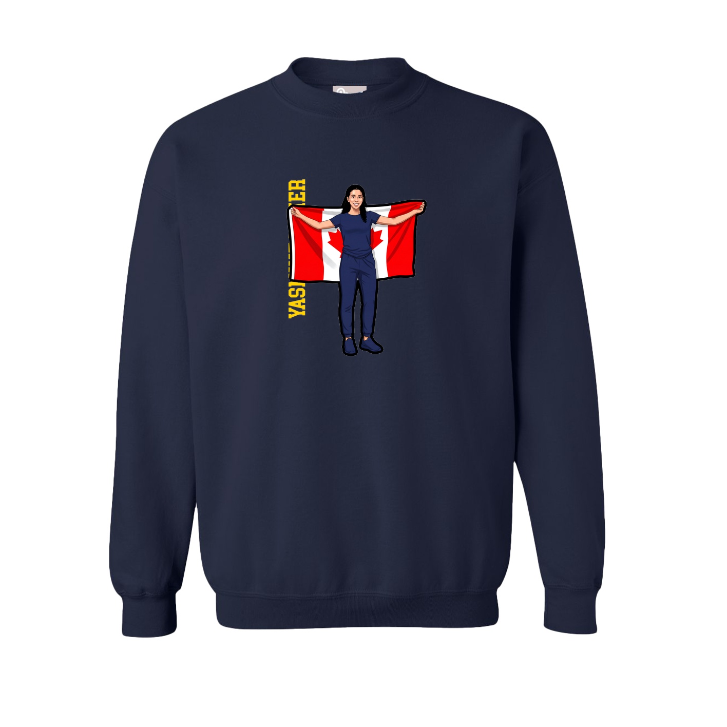 Fleece Crew — Name Vertical in Navy