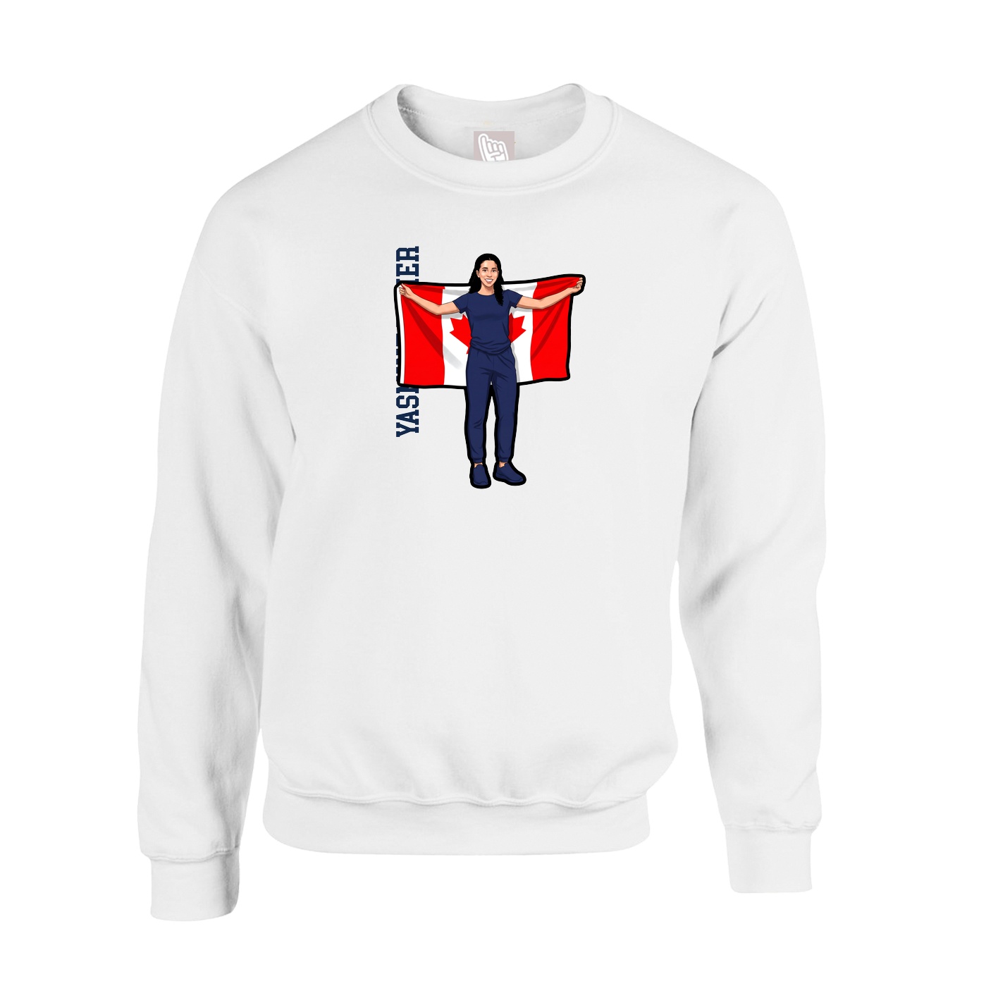 Fleece Crew — Name Vertical in White