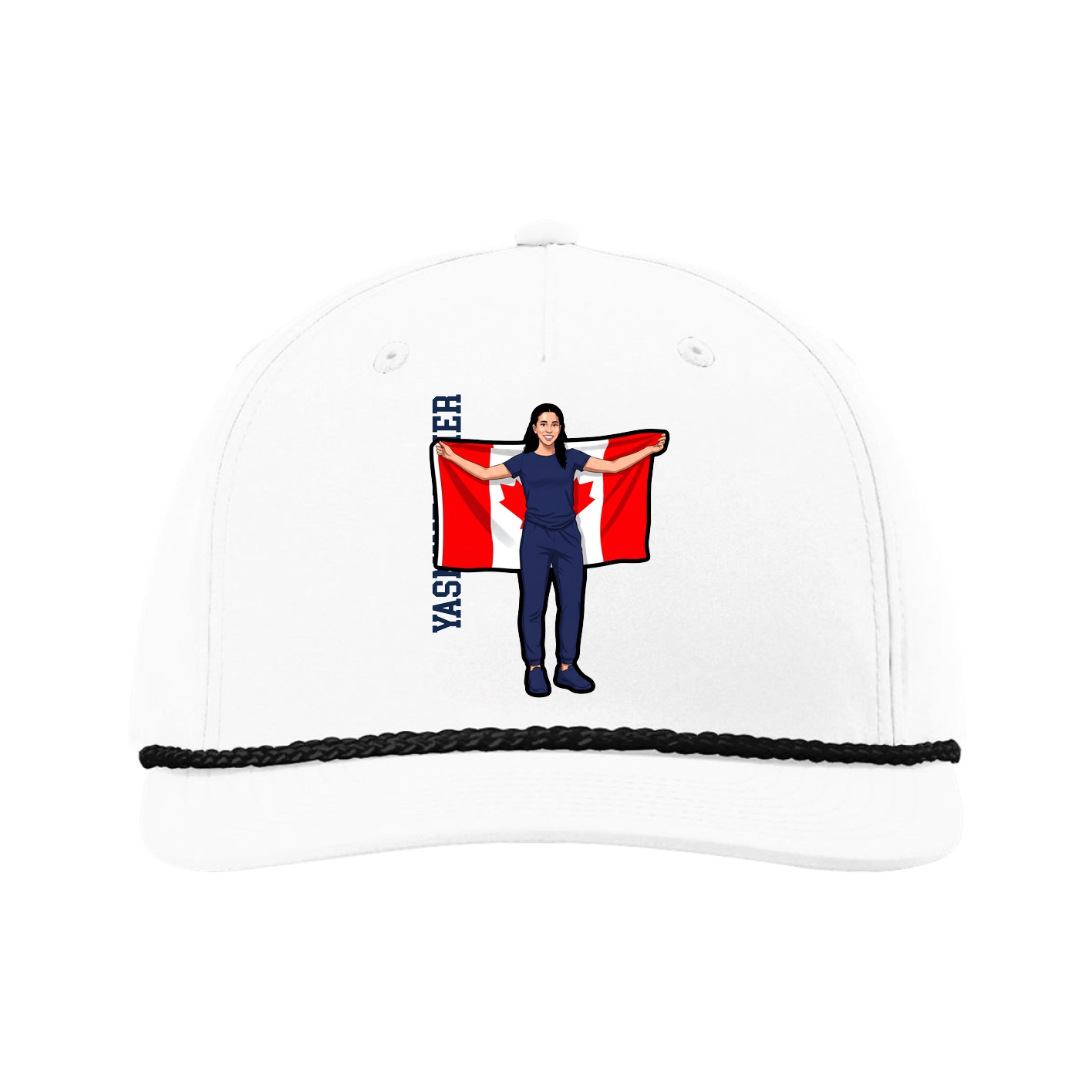 Five-Panel Classic Rope Cap — Name Vertical in White