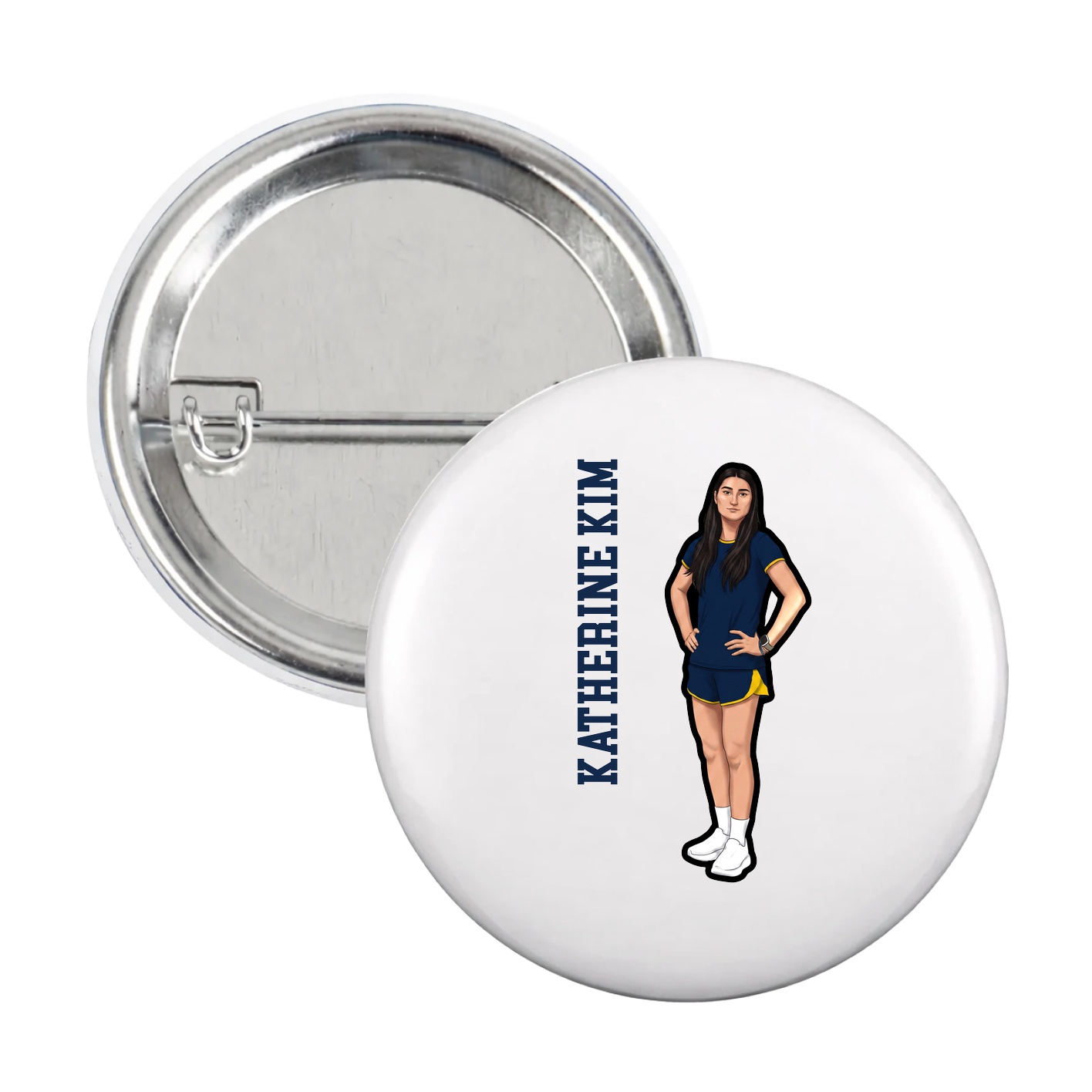 Game Day Button — Name Vertical in White