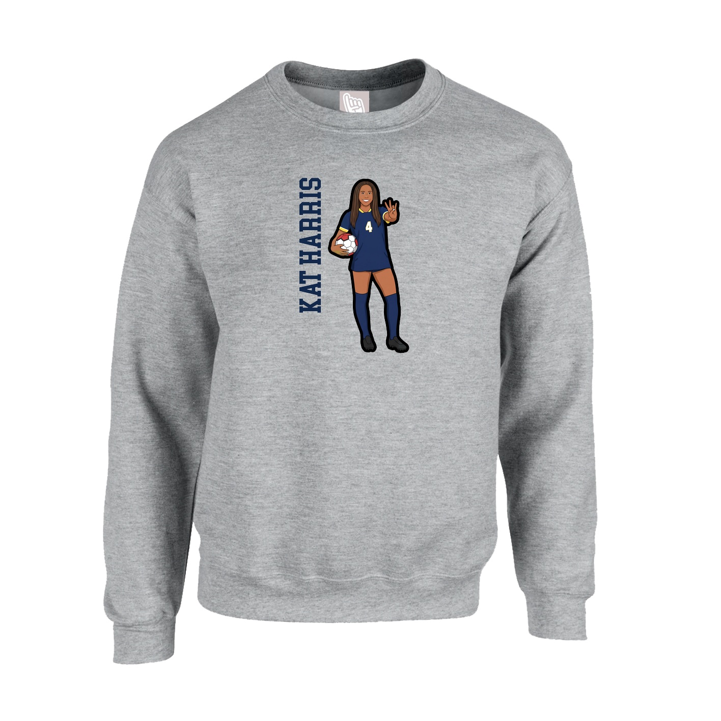 Fleece Crew — Name Vertical in Grey