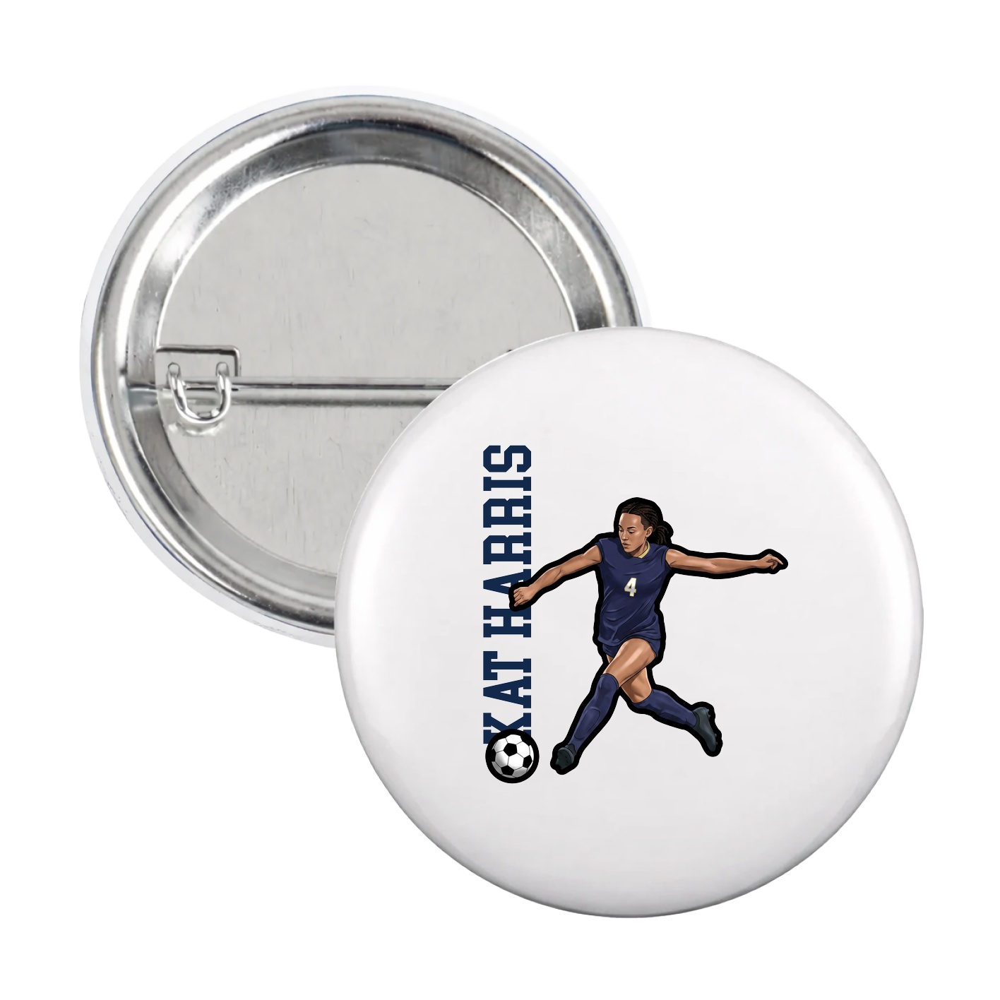 Game Day Button — Name Vertical in White