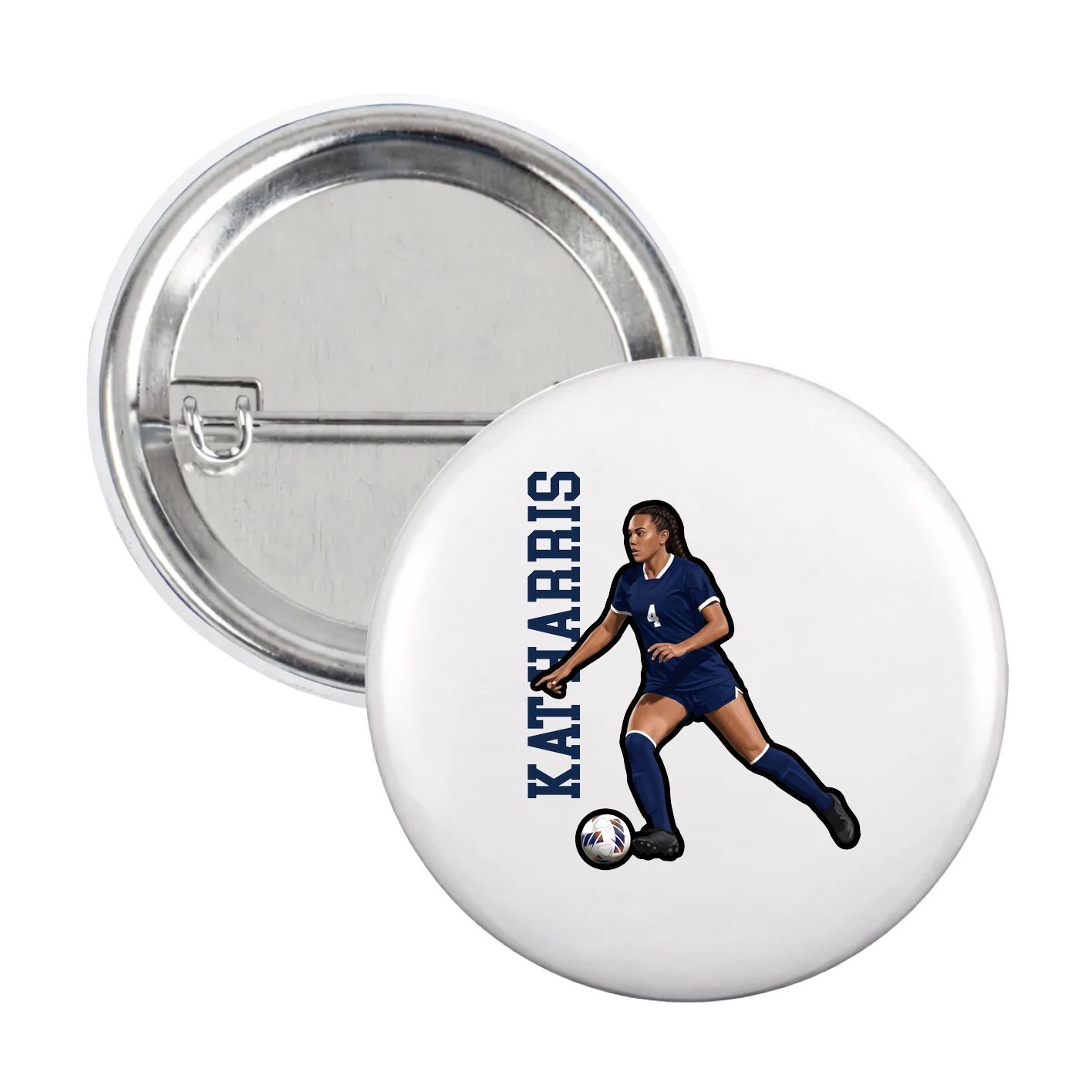 Game Day Button — Name Vertical in White