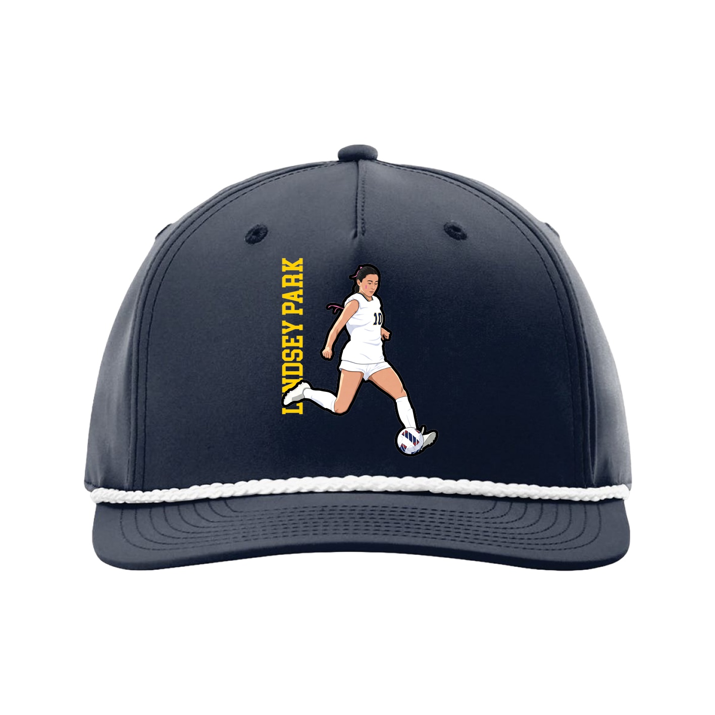 Five-Panel Classic Rope Cap — Name Vertical in Navy
