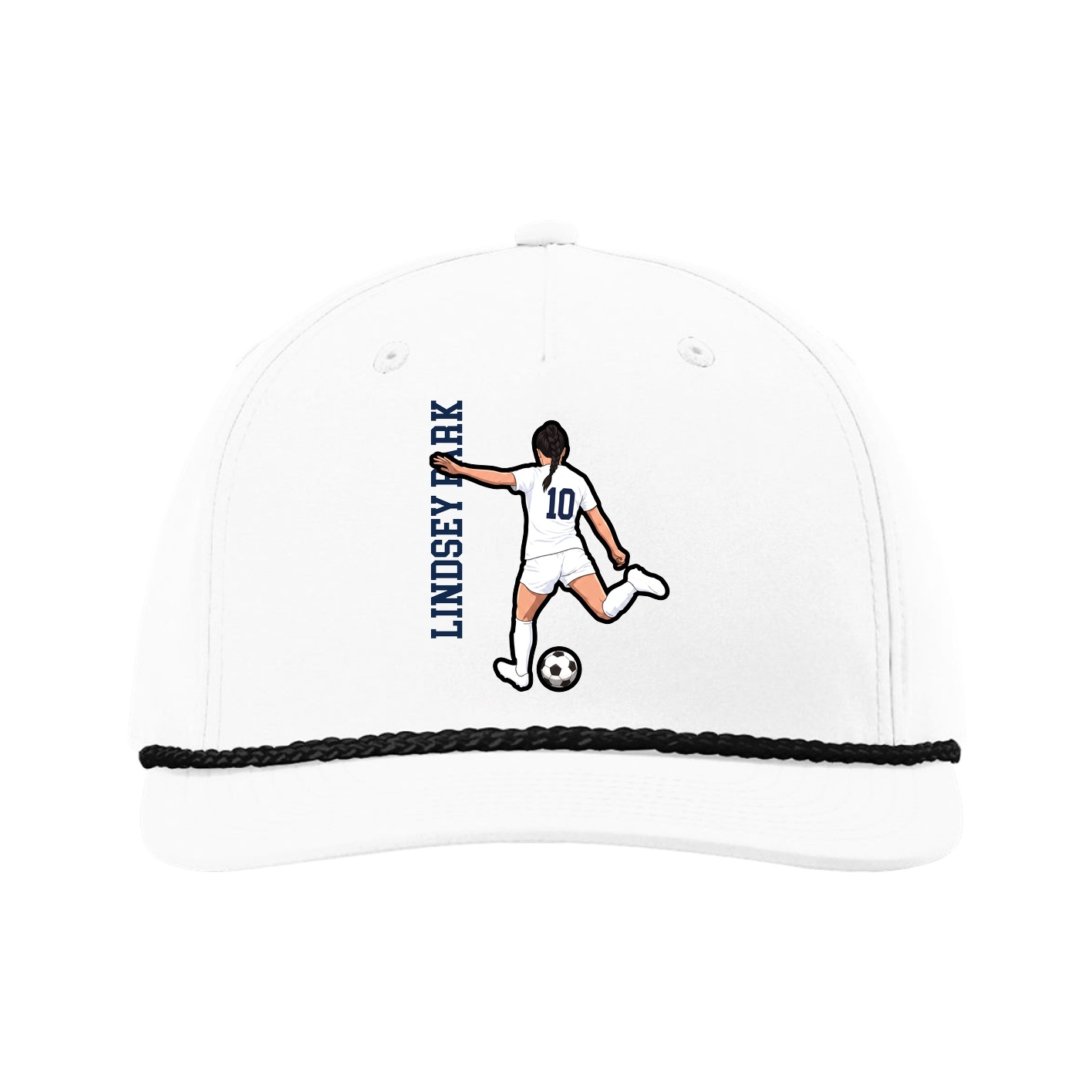 Five-Panel Classic Rope Cap — Name Vertical in White