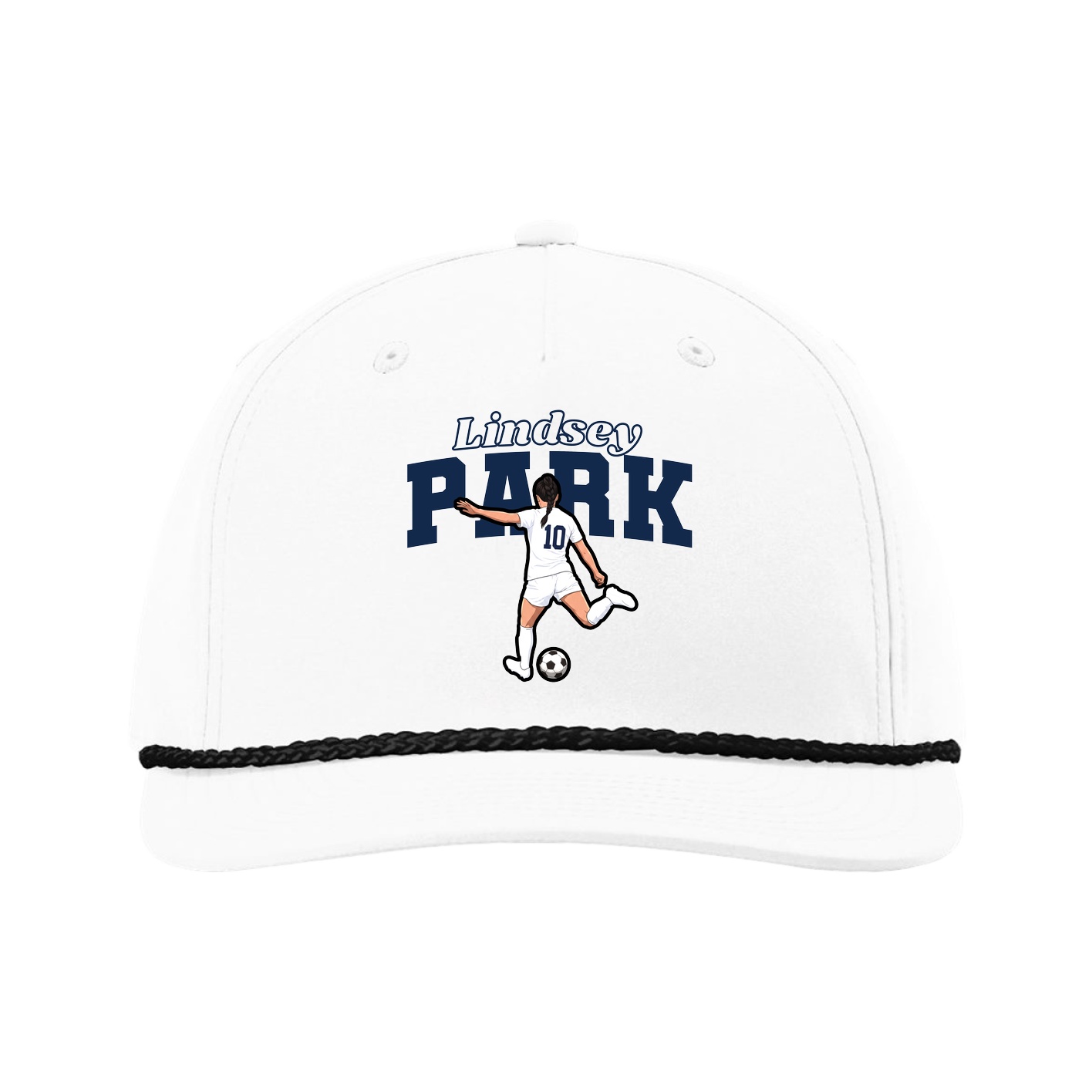 Five-Panel Classic Rope Cap — Name Arch in White