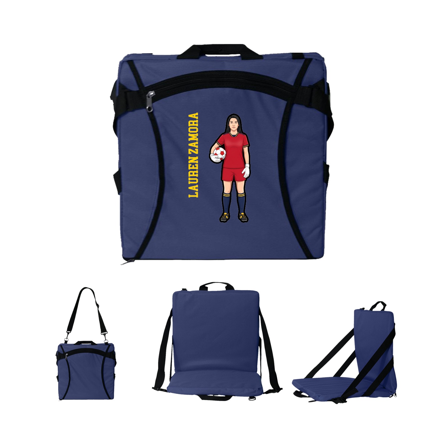 Folding Stadium Seat — Name Vertical in Navy