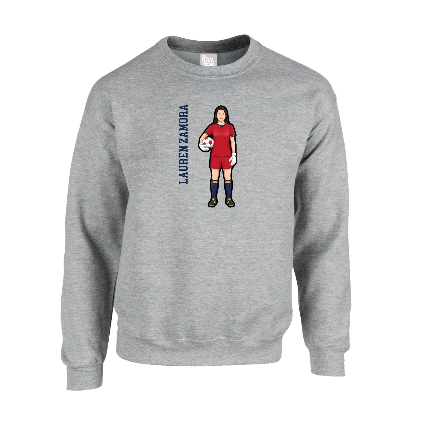 Fleece Crew — Name Vertical in Grey