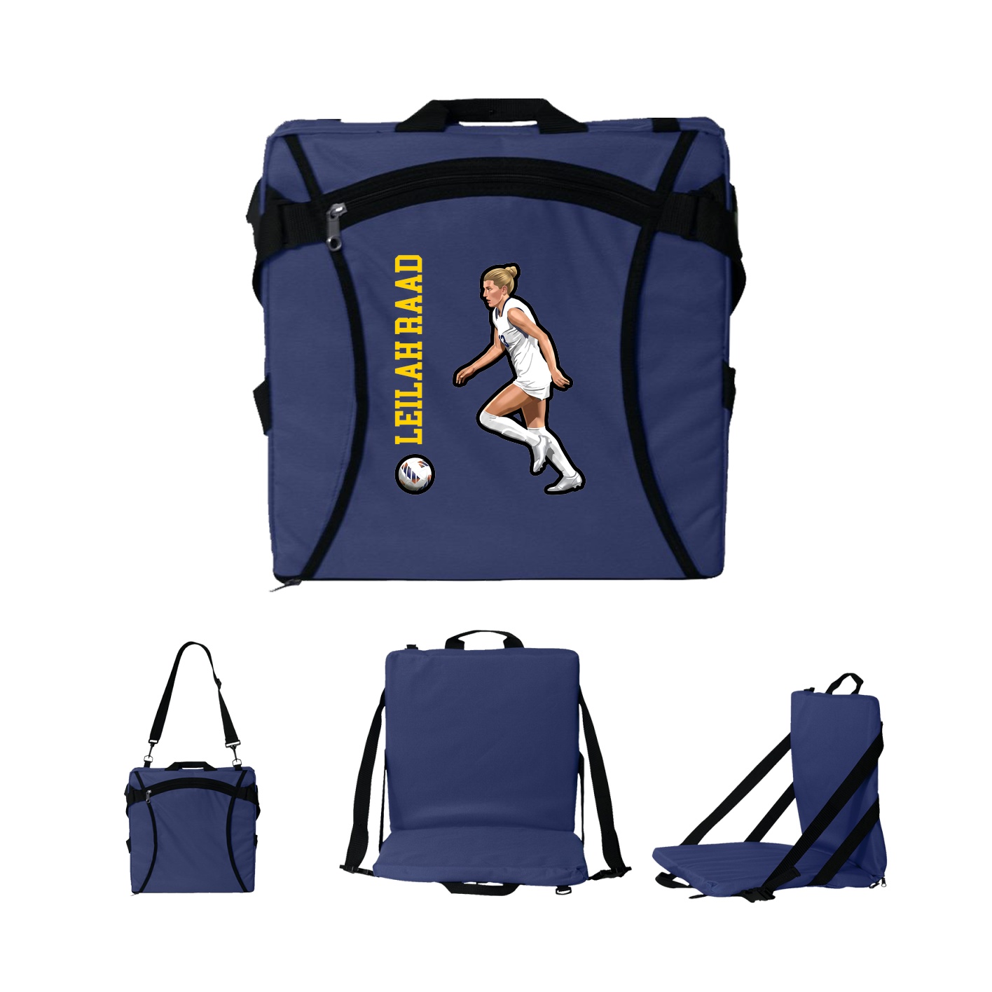 Folding Stadium Seat — Name Vertical in Navy