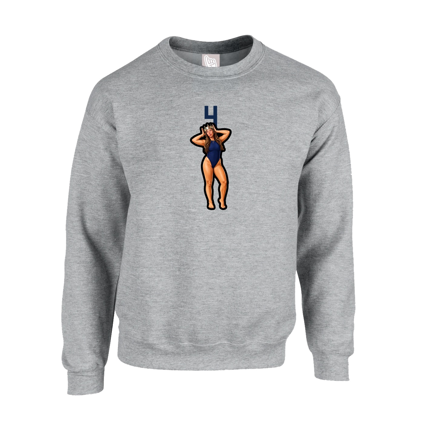 Fleece Crew — Number Top in Grey
