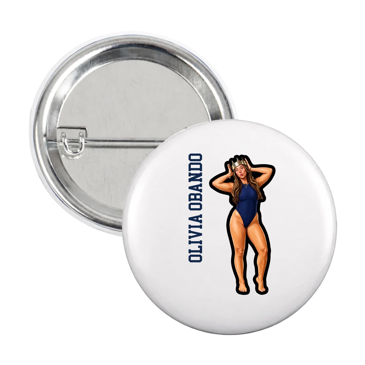 Game Day Button — Name Vertical in White