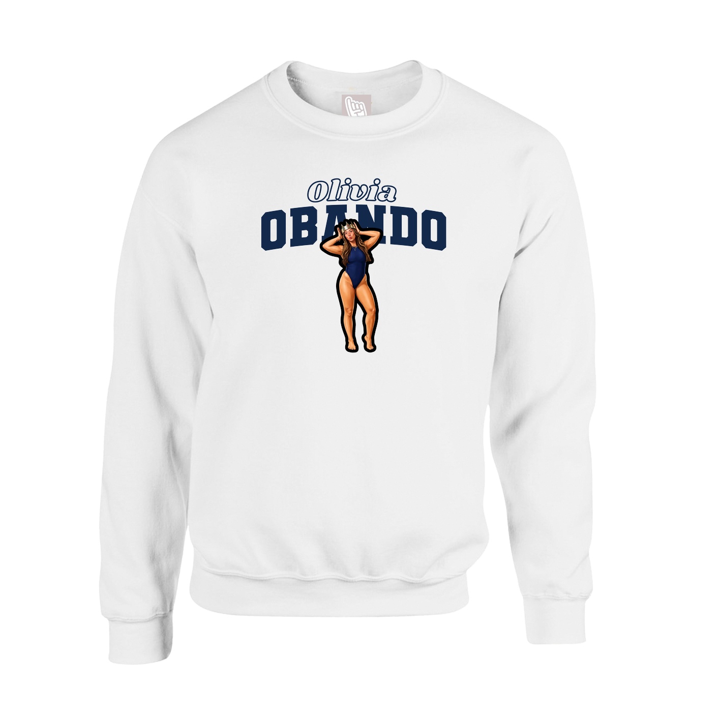 Fleece Crew — Name Arch in White