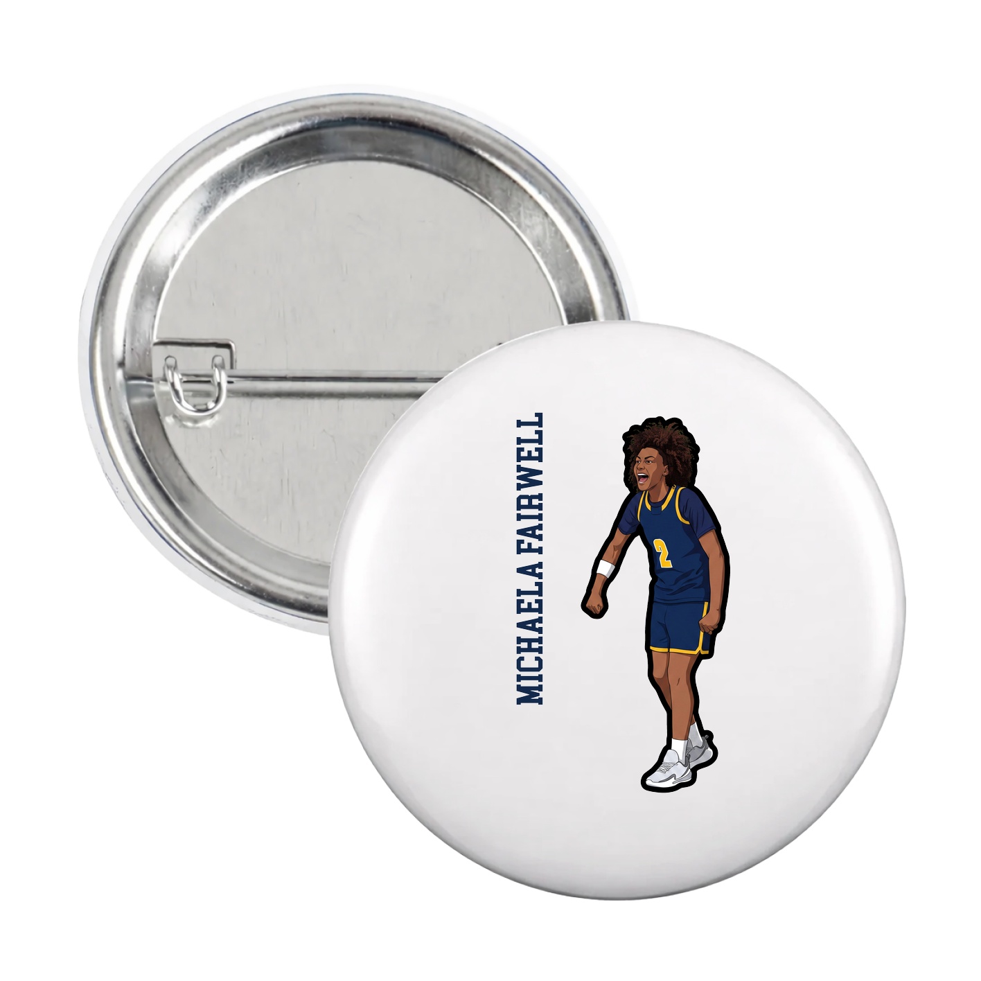 Game Day Button — Name Vertical in White