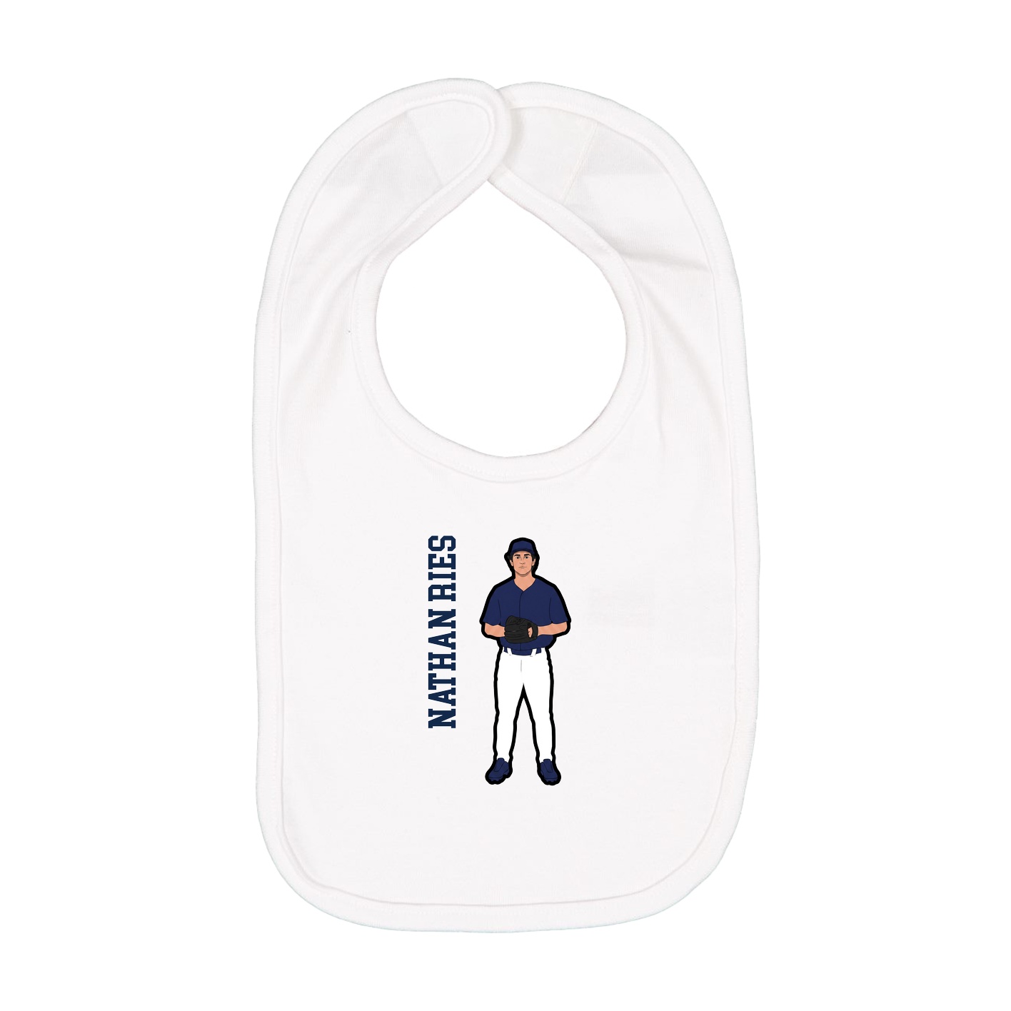 Infant Bib — Name Vertical in White