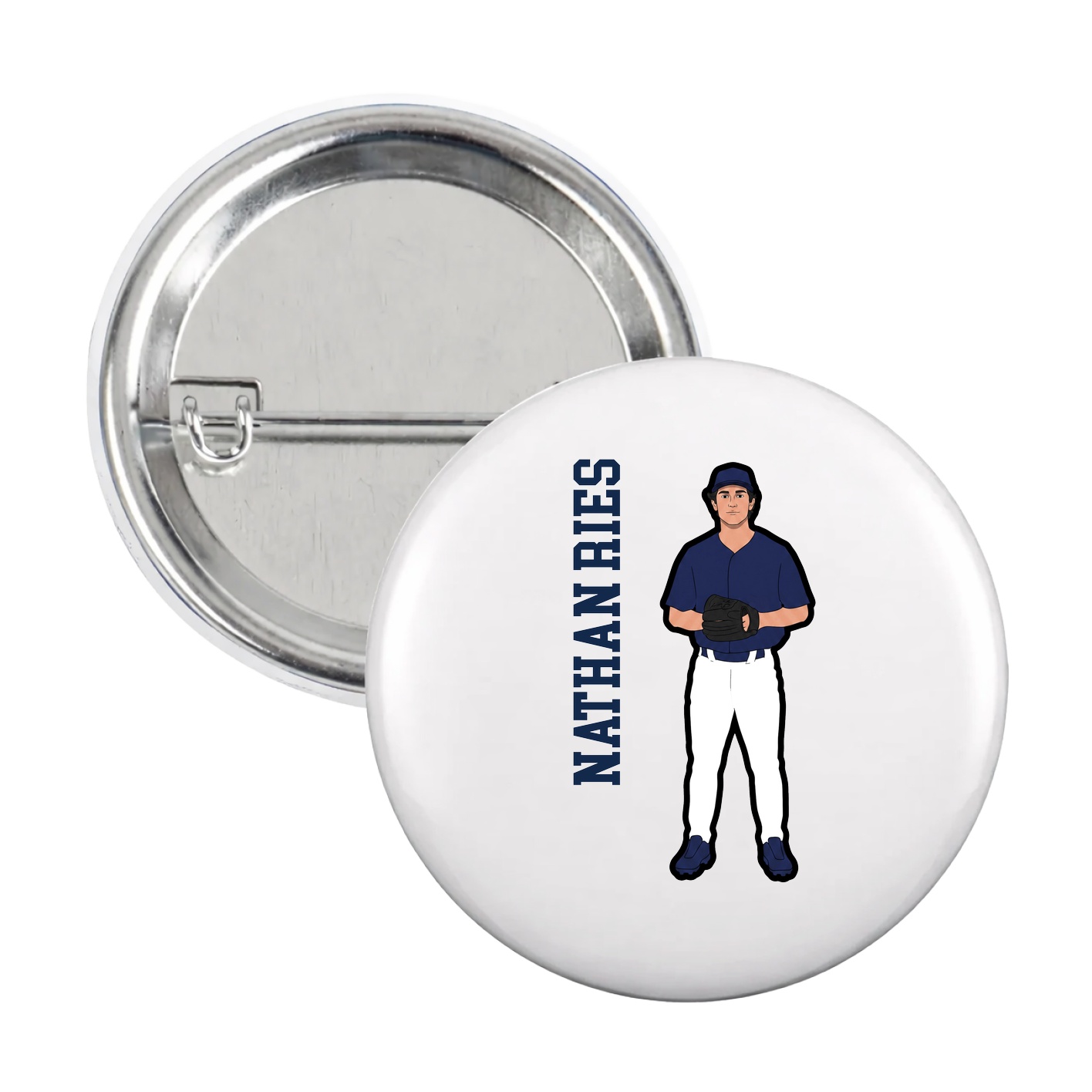 Game Day Button — Name Vertical in White