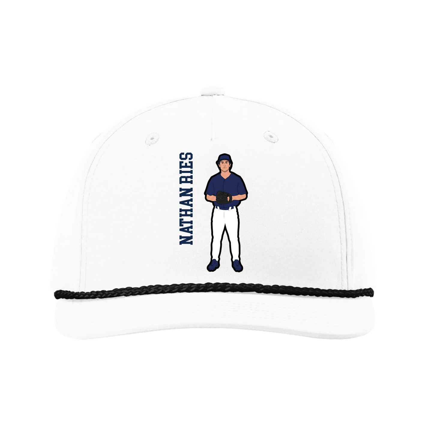 Five-Panel Classic Rope Cap — Name Vertical in White
