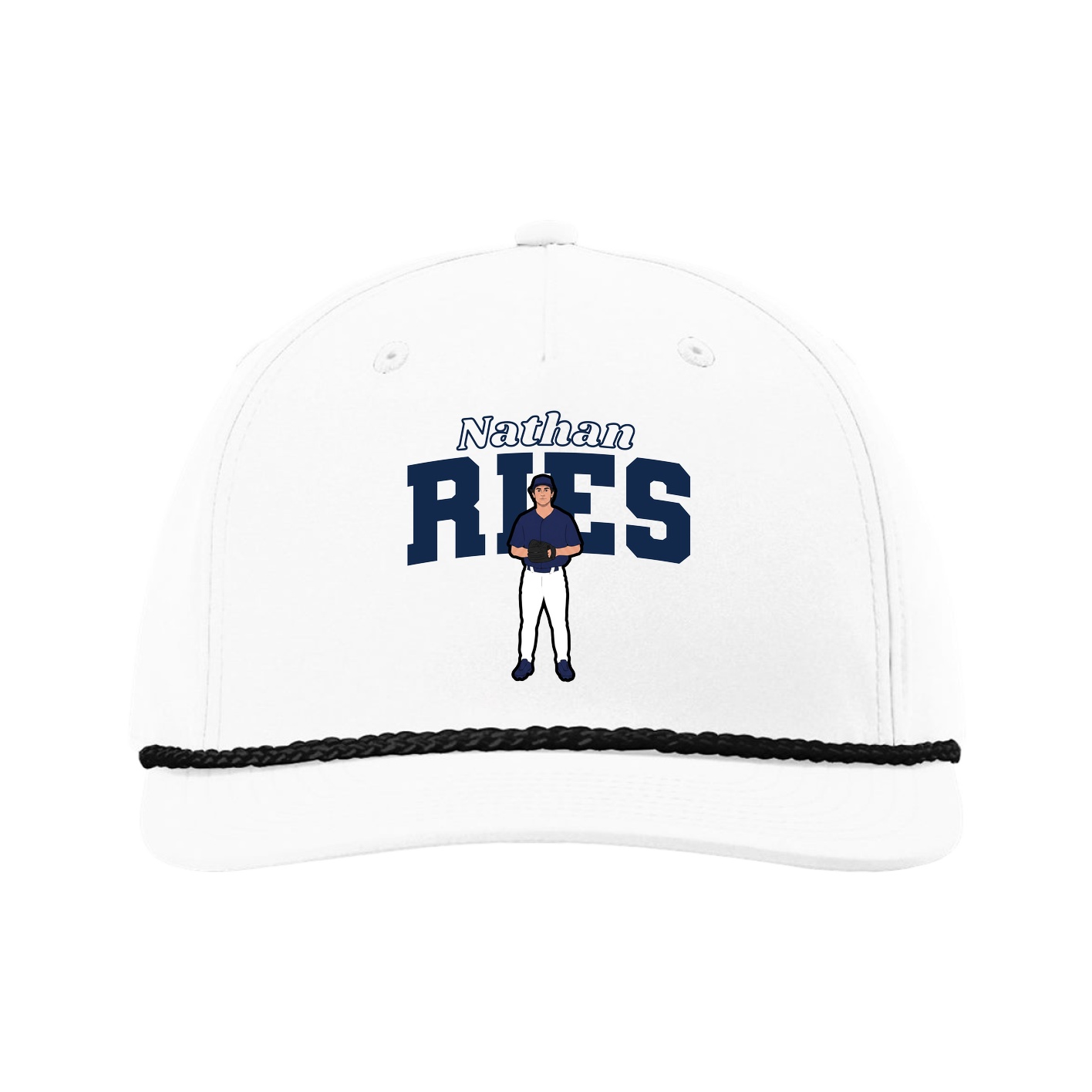 Five-Panel Classic Rope Cap — Name Arch in White