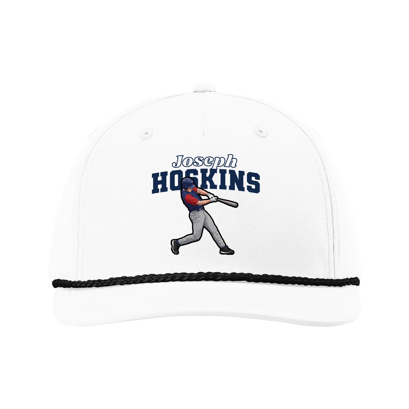Five-Panel Classic Rope Cap — Name Arch in White