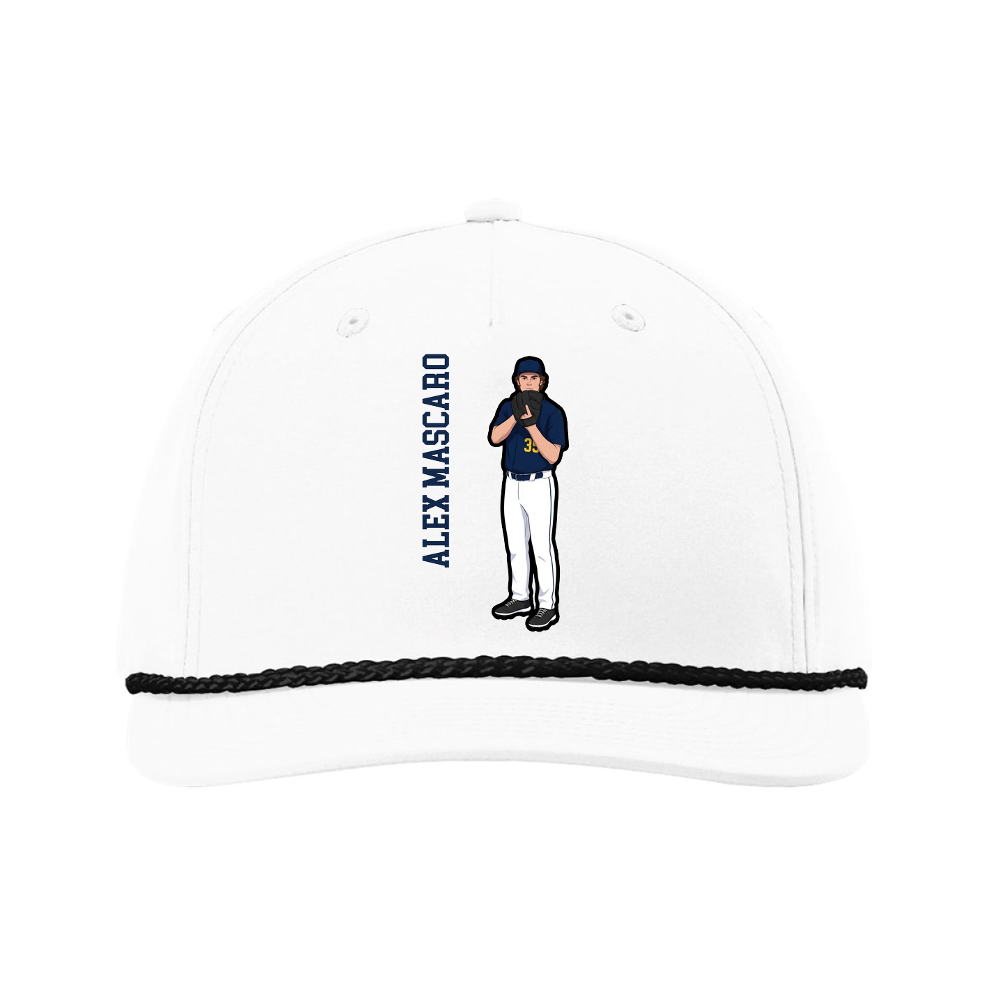 Five-Panel Classic Rope Cap — Name Vertical in White