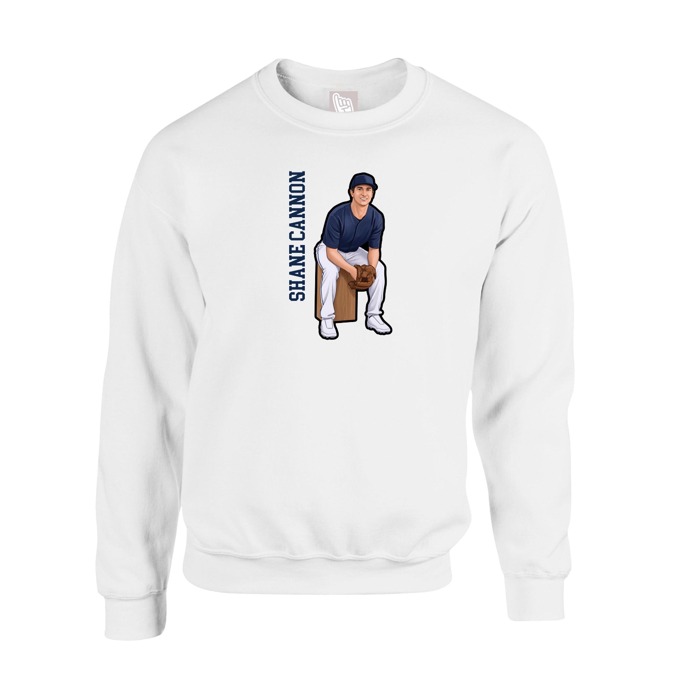 Fleece Crew — Name Vertical in White