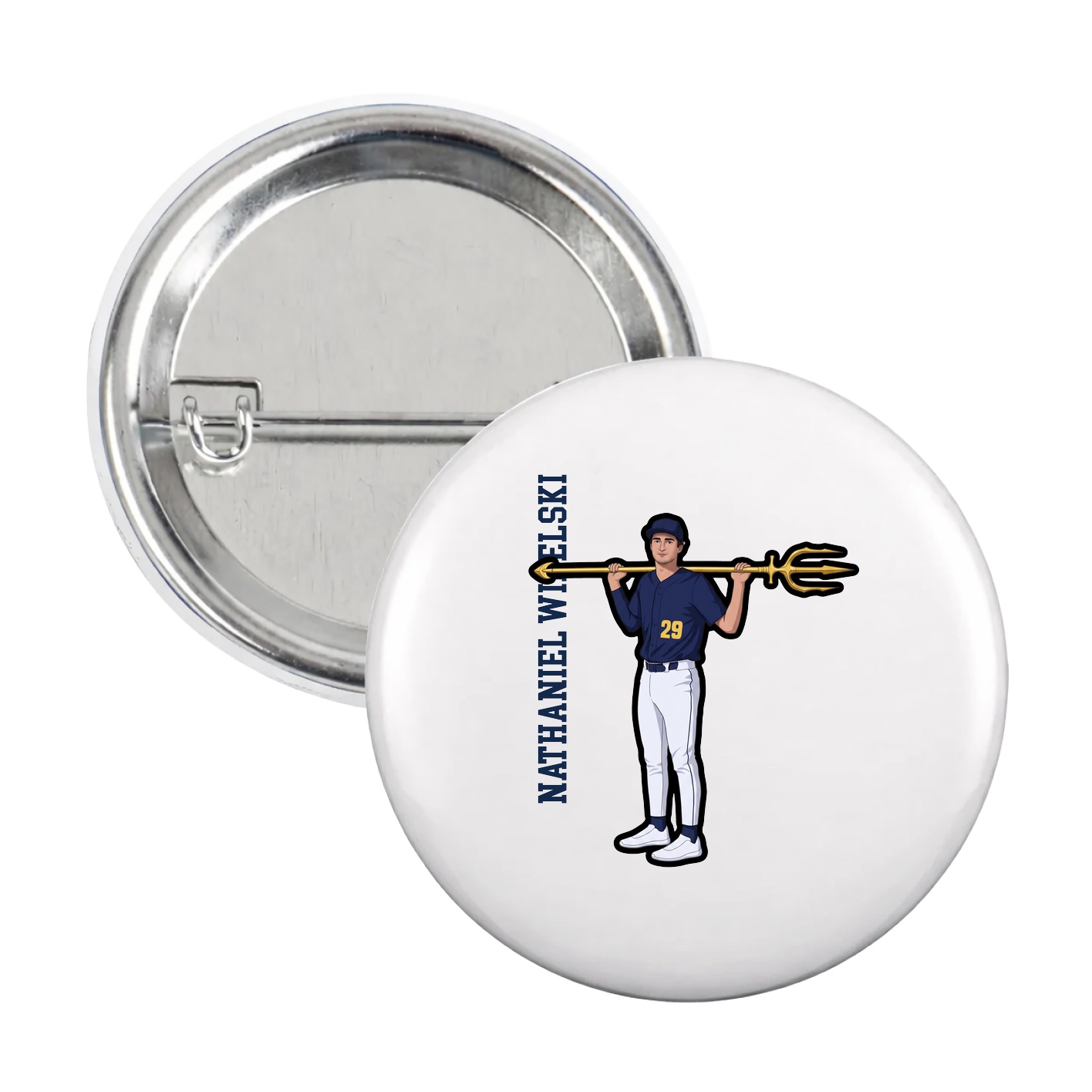 Game Day Button — Name Vertical in White
